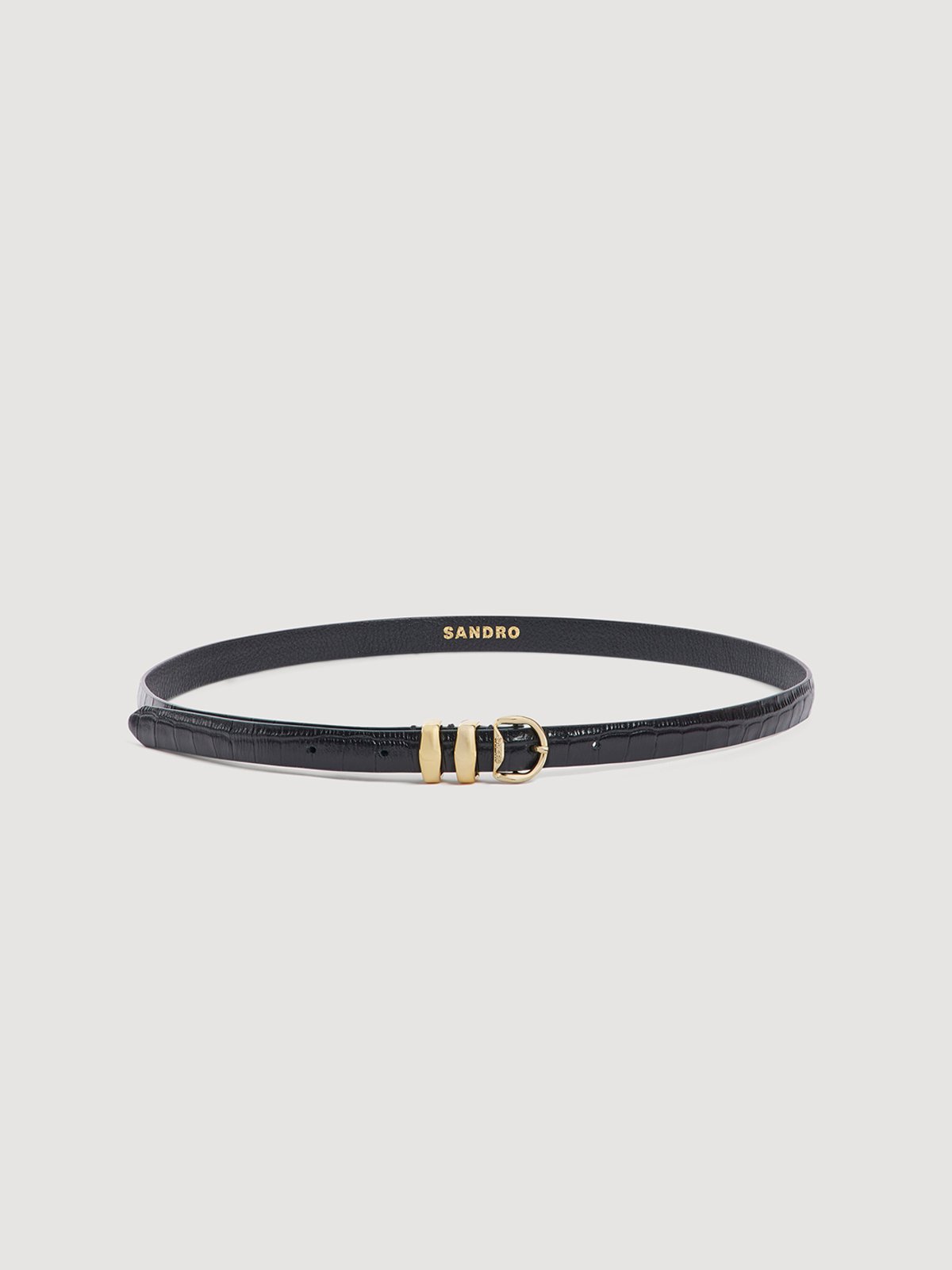 La Flo Croc-Effect Leather Belt Black