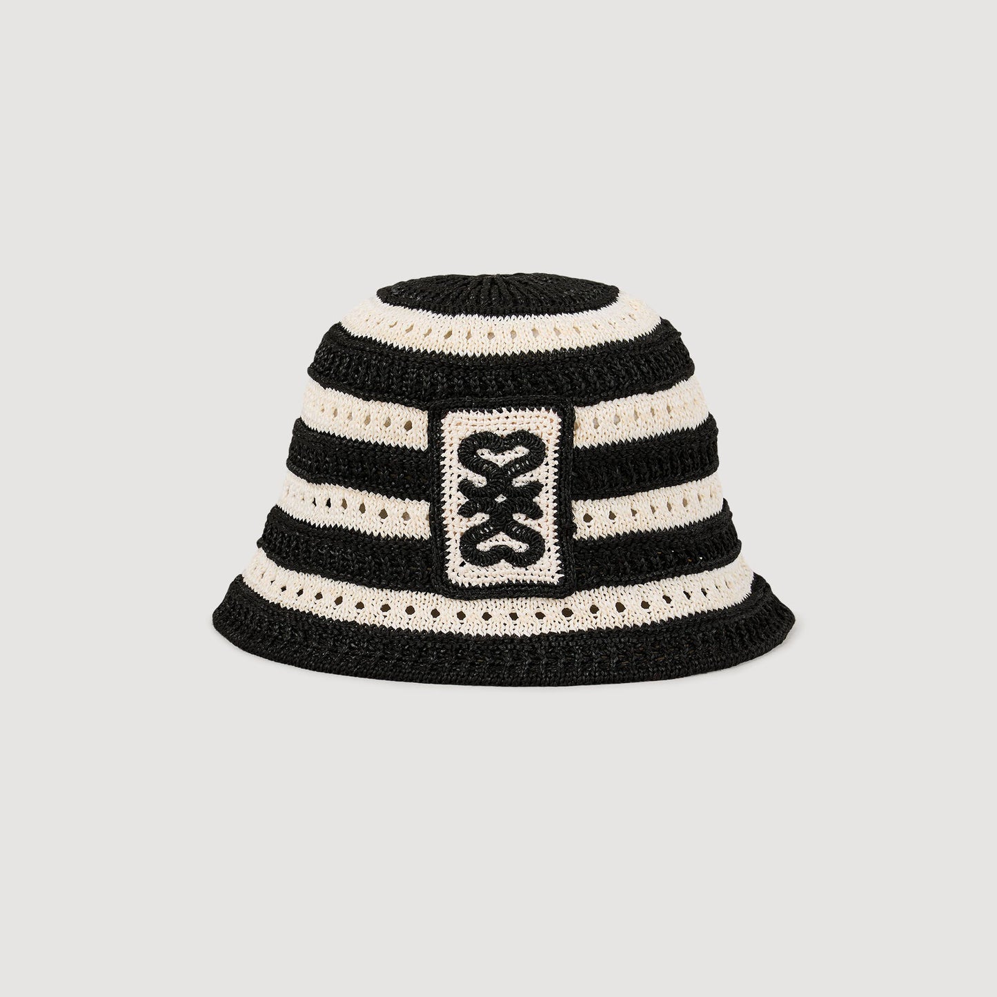 Bob Crochet Striped Crochet Bucket Hat Ecru / Black