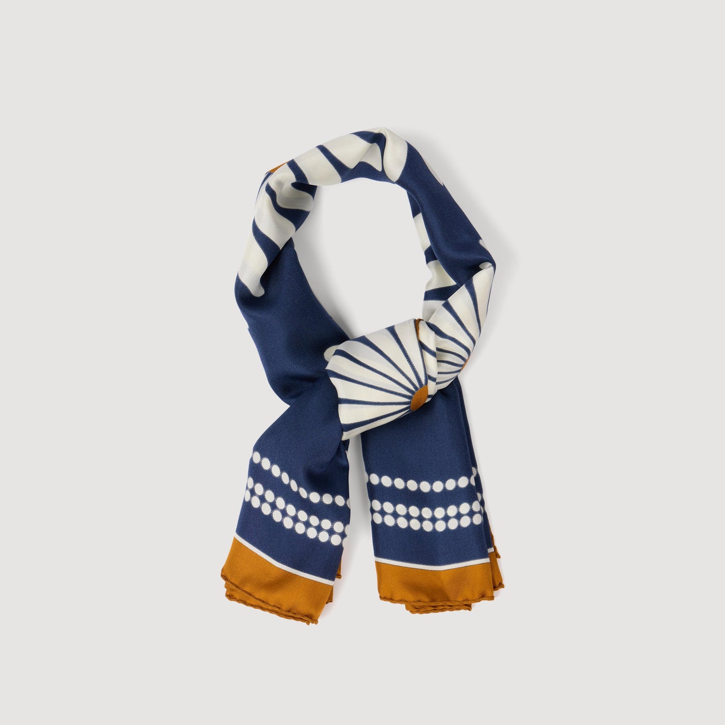 Sdaisy Bouquet Floral Silk Scarf Deep Blue / Ocher