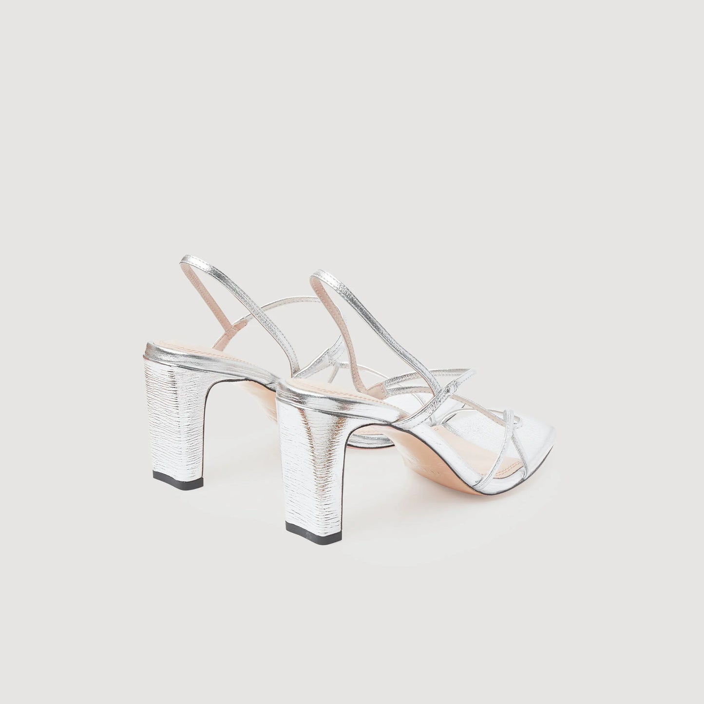 Metallic Leather Sandals Silver
