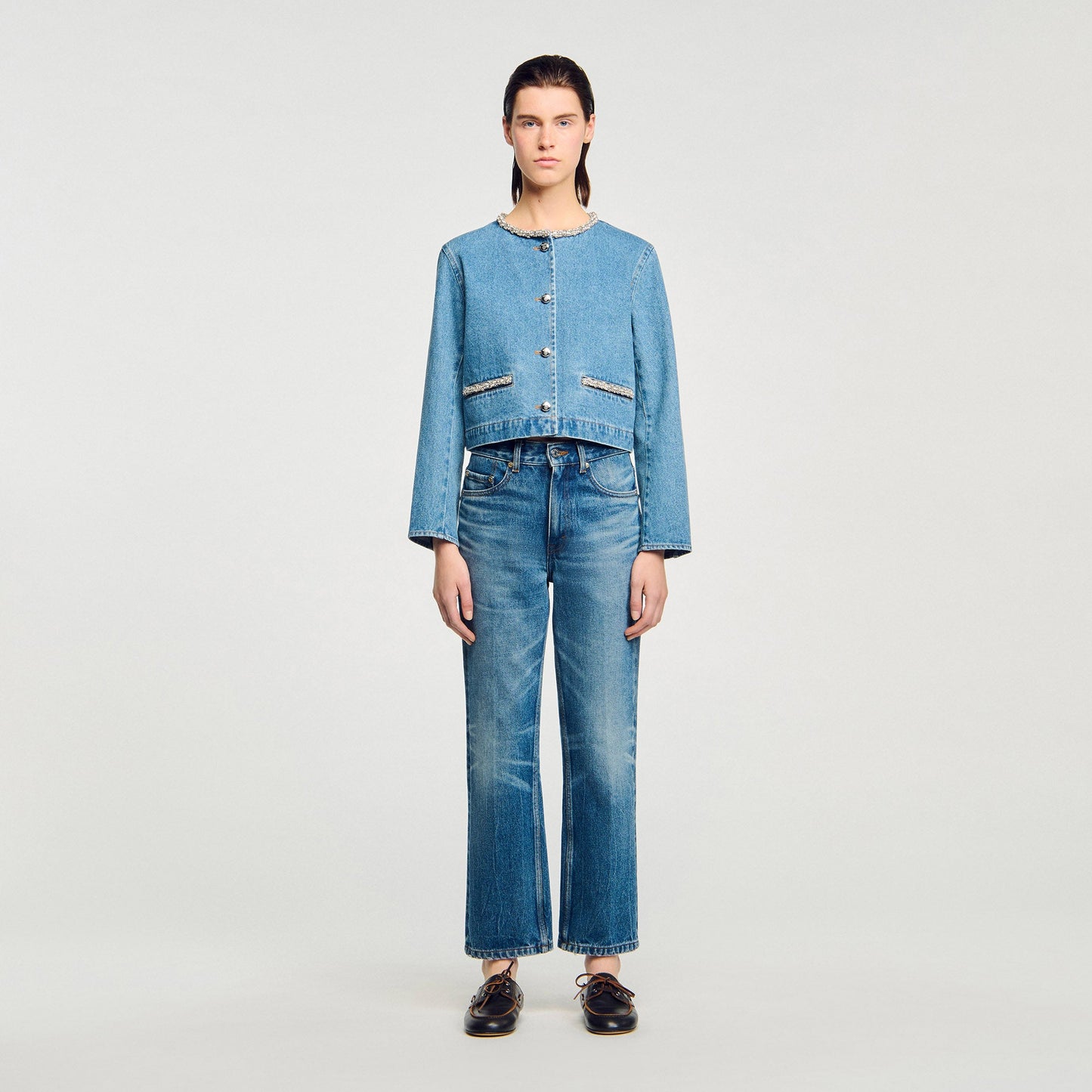 Erzelia Rhinestone Denim Jacket Blue Jean