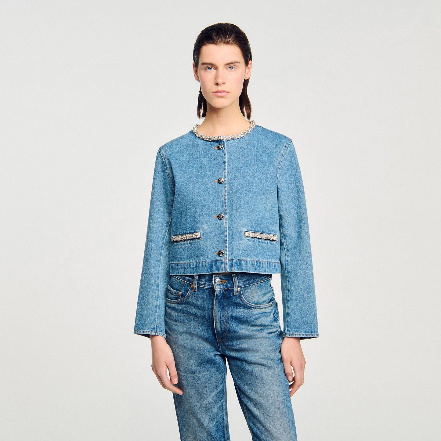 Erzelia Rhinestone Denim Jacket Blue Jean