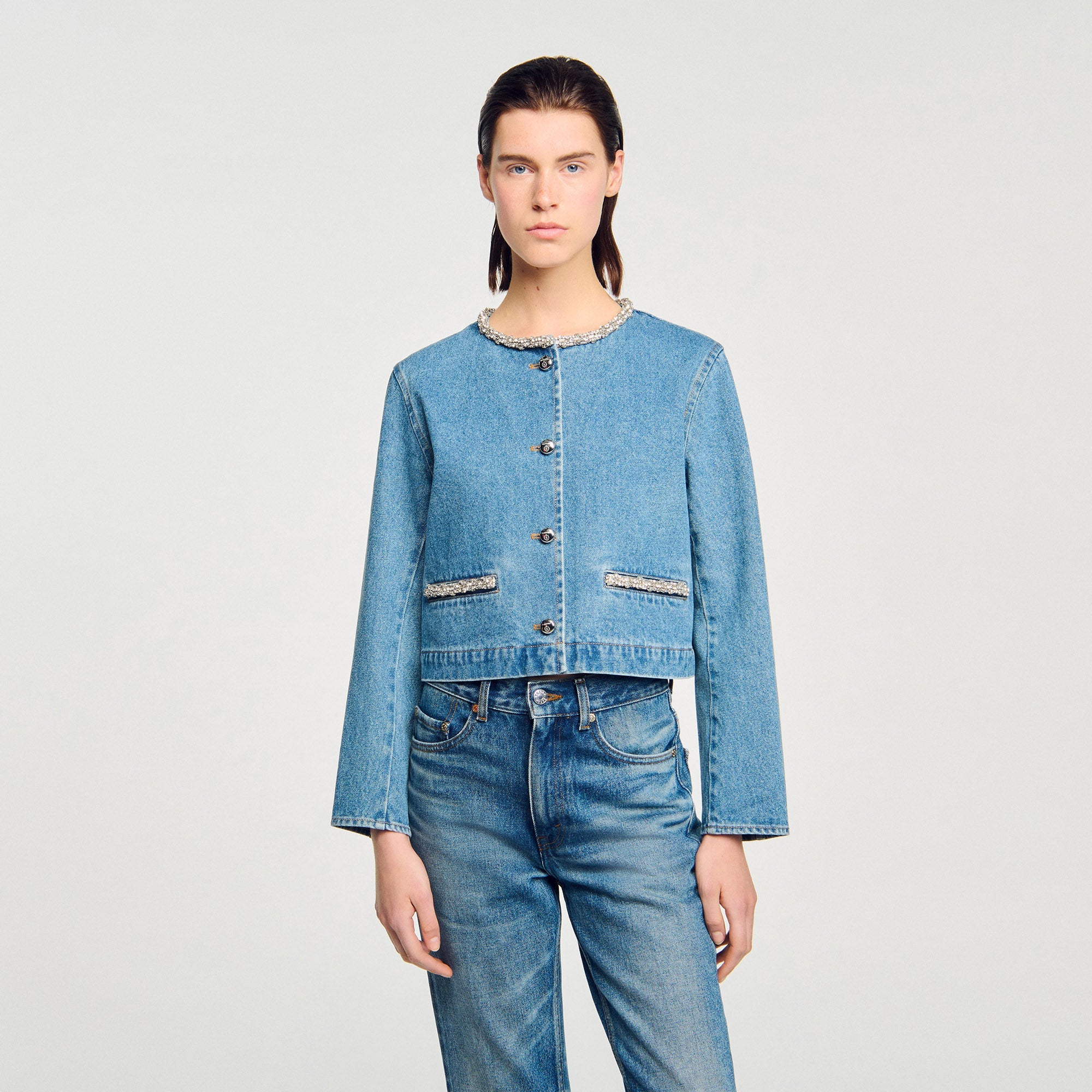 Erzelia Rhinestone Denim Jacket Blue Jean