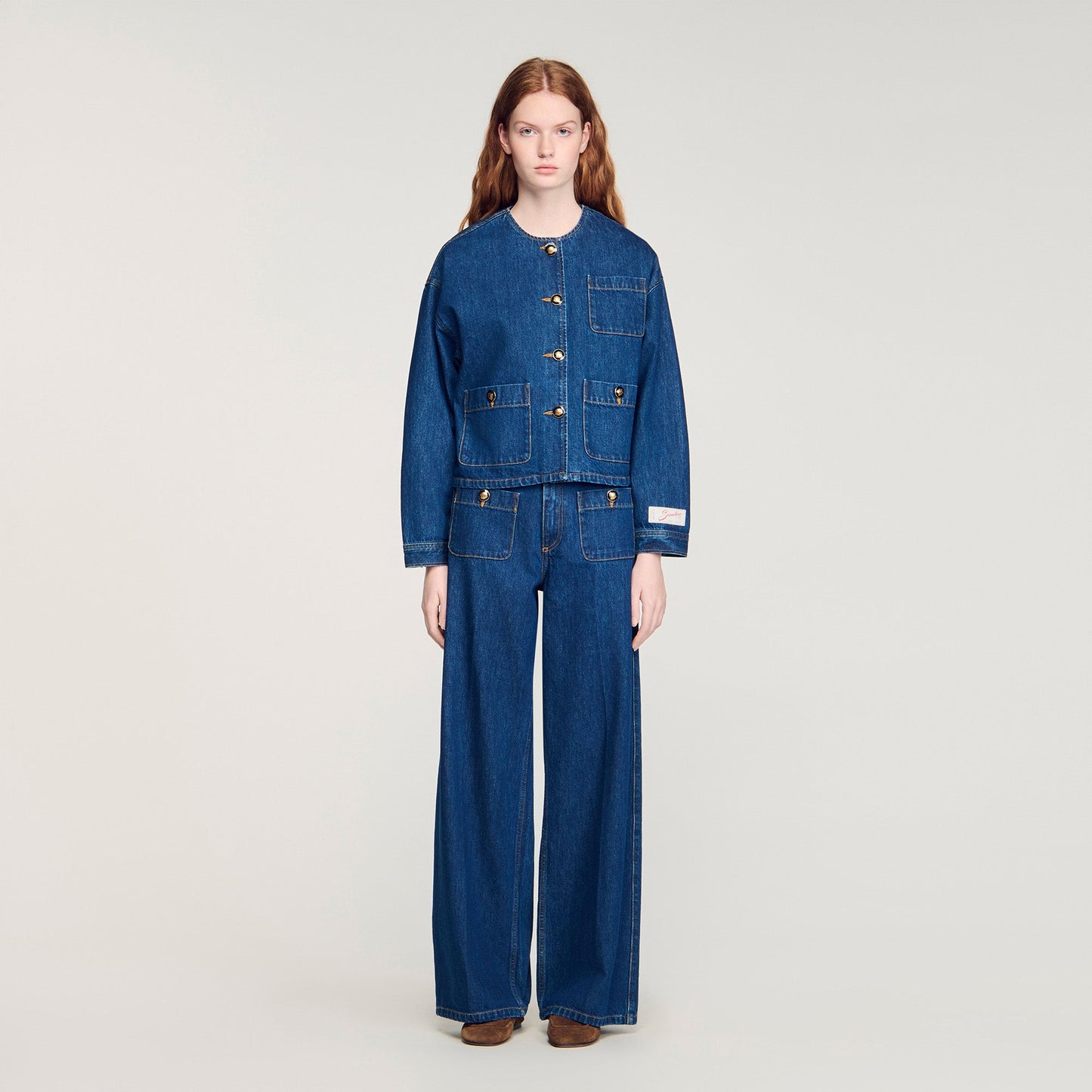 Dallas Statement Button Denim Jacket Deep Blu