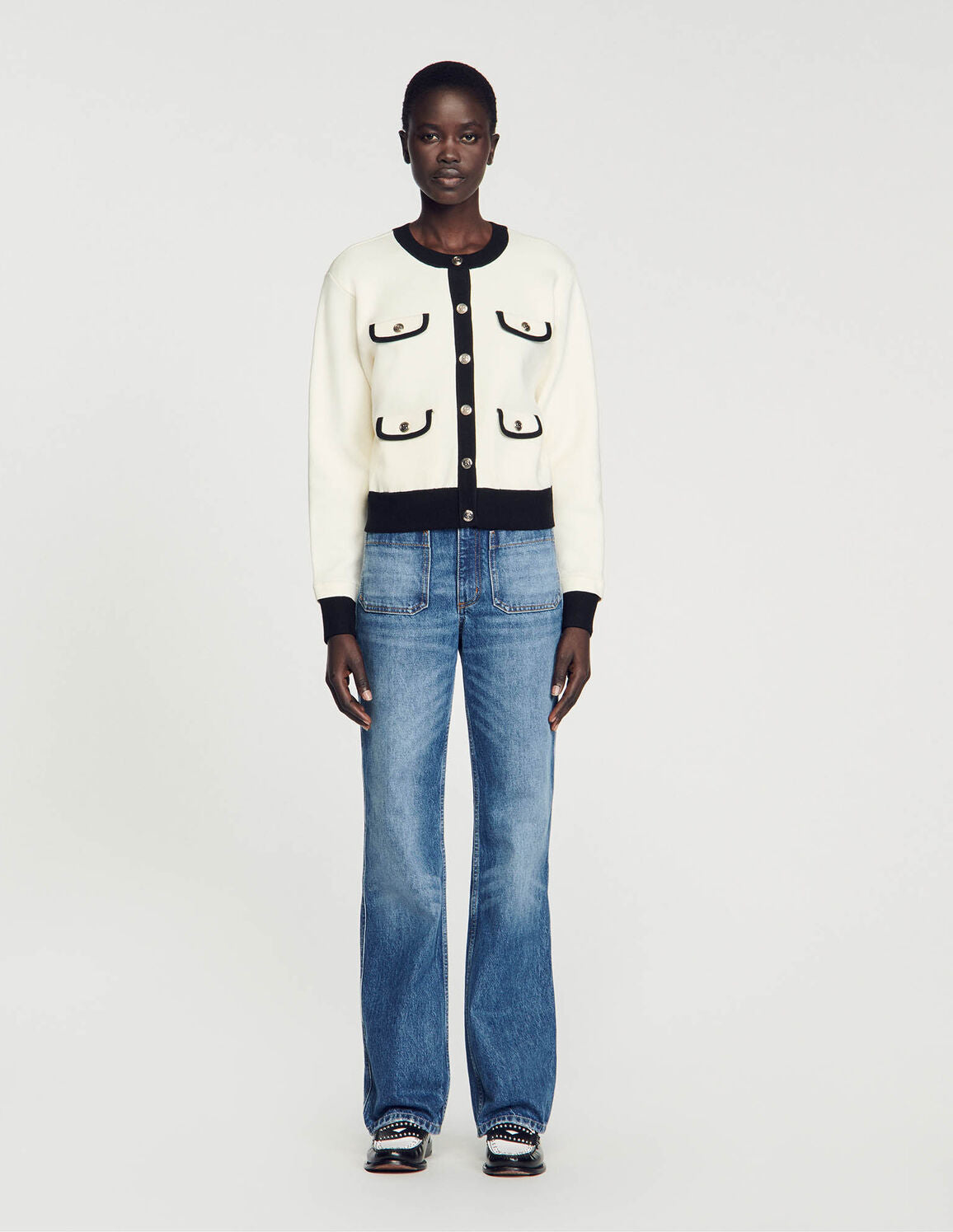 Two-Tone Cardigan With Buttons Ecru
