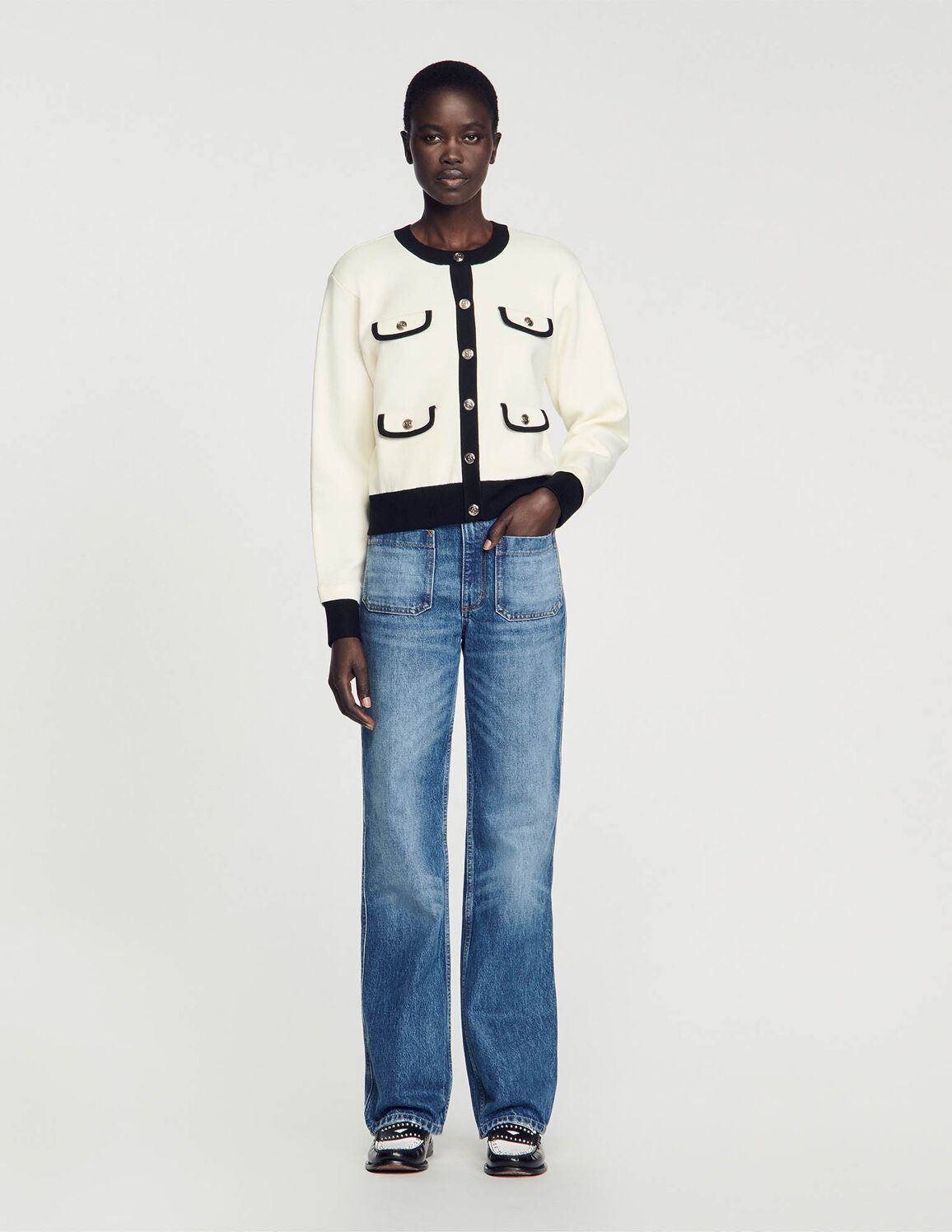 Two-Tone Cardigan With Buttons Ecru
