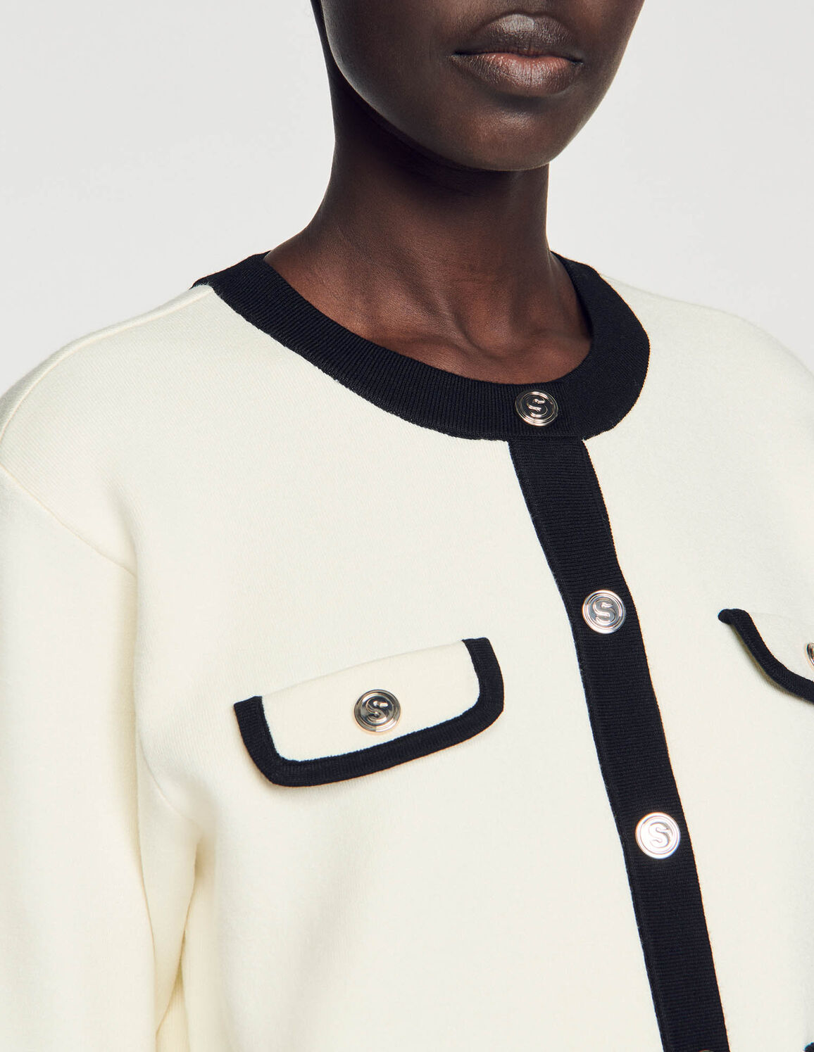 Two-Tone Cardigan With Buttons Ecru