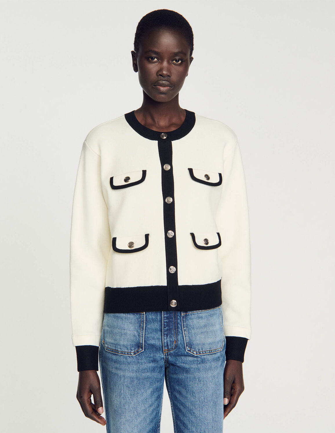 Two-Tone Cardigan With Buttons Ecru