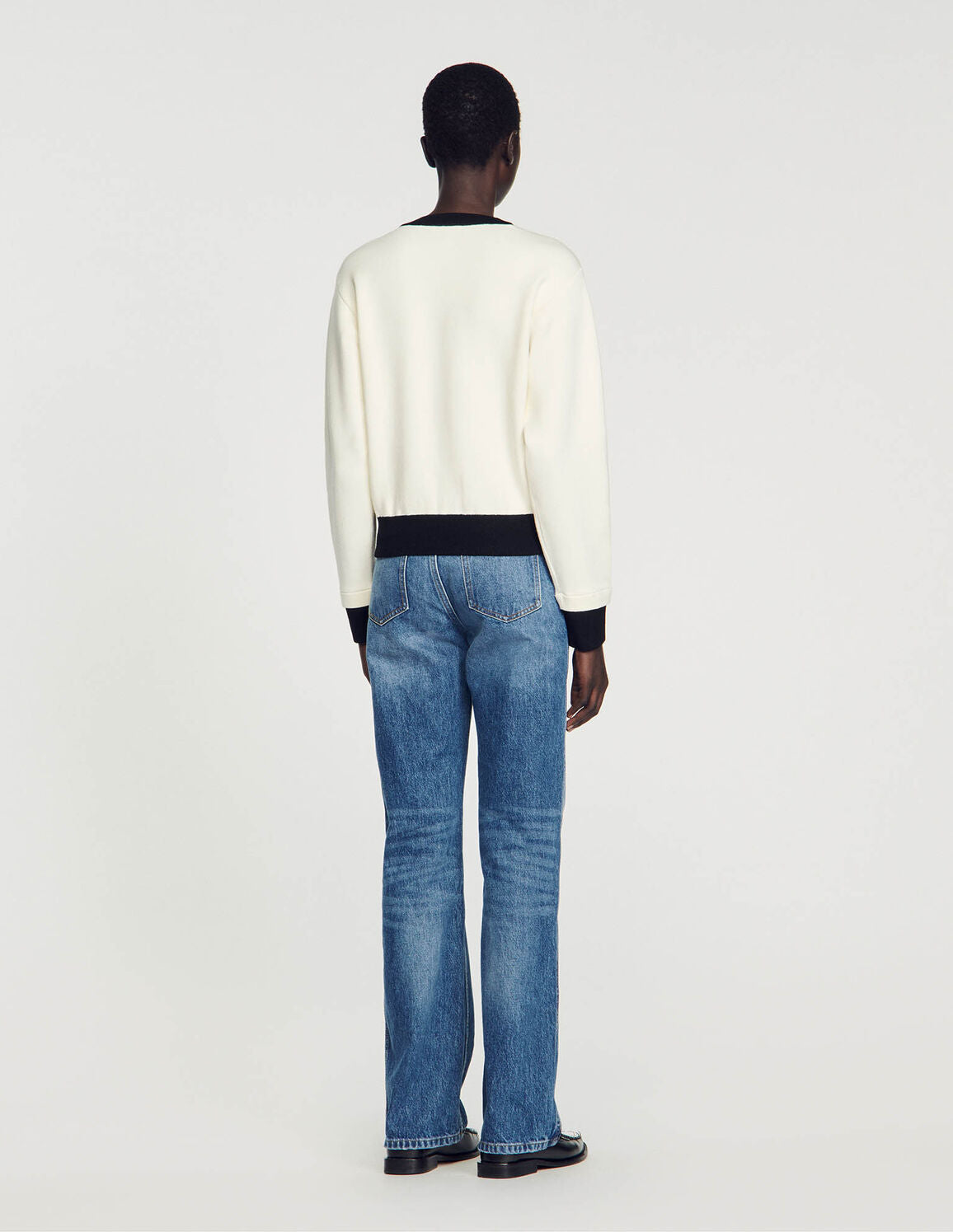 Two-Tone Cardigan With Buttons Ecru