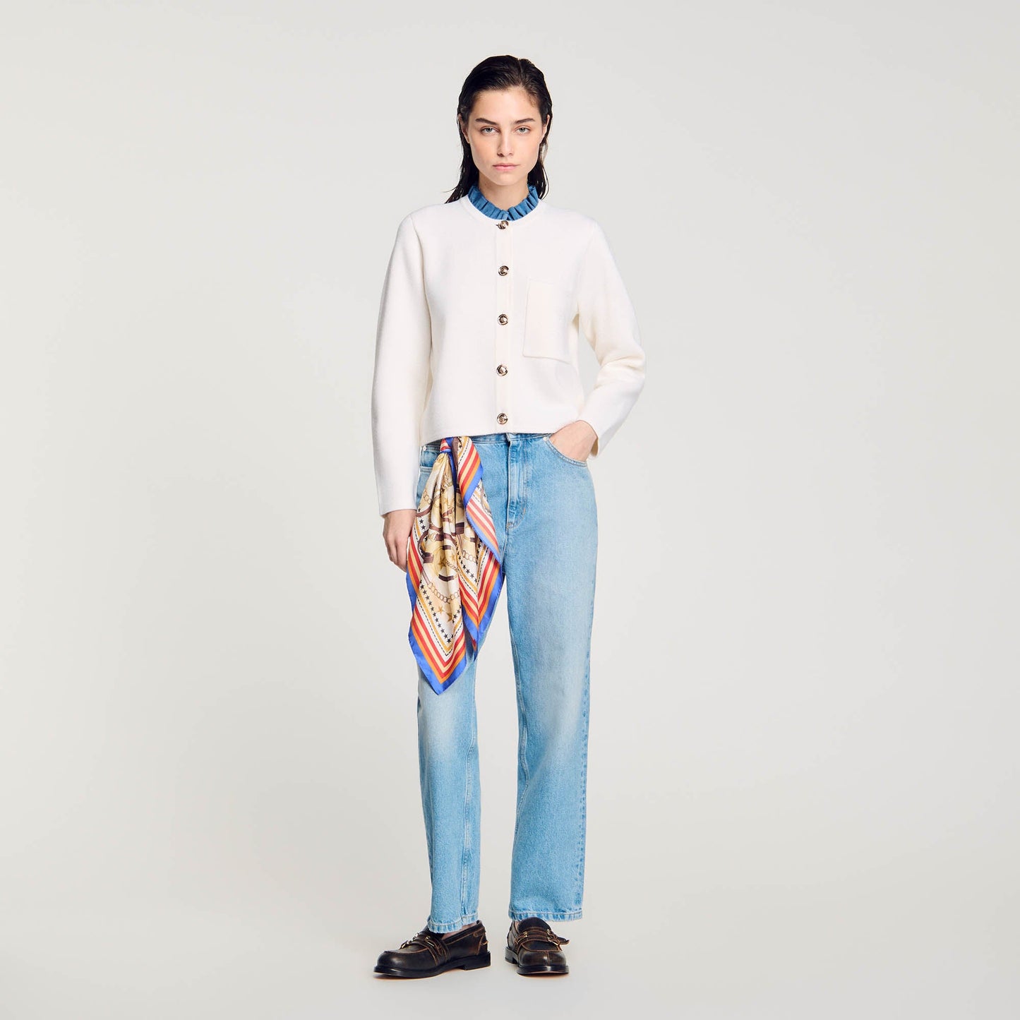 High-Neck Cardigan Ecru