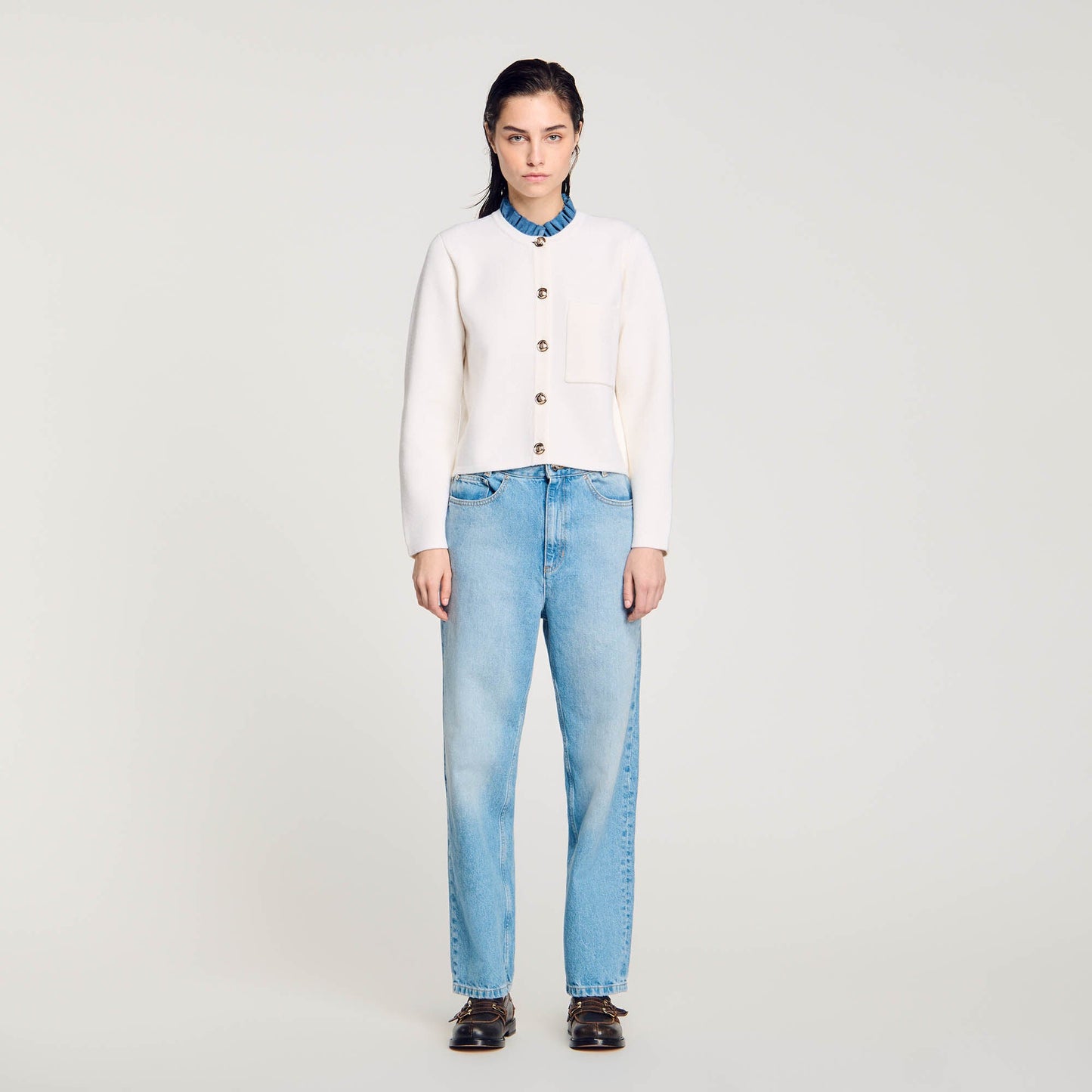 High-Neck Cardigan Ecru