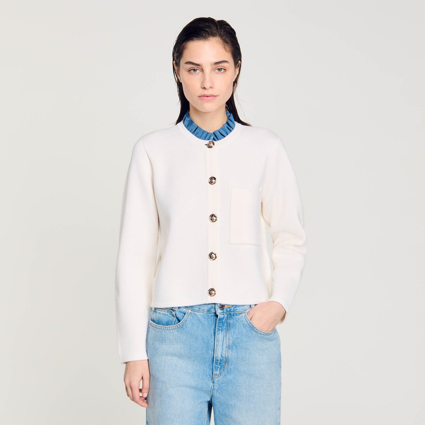 High-Neck Cardigan Ecru