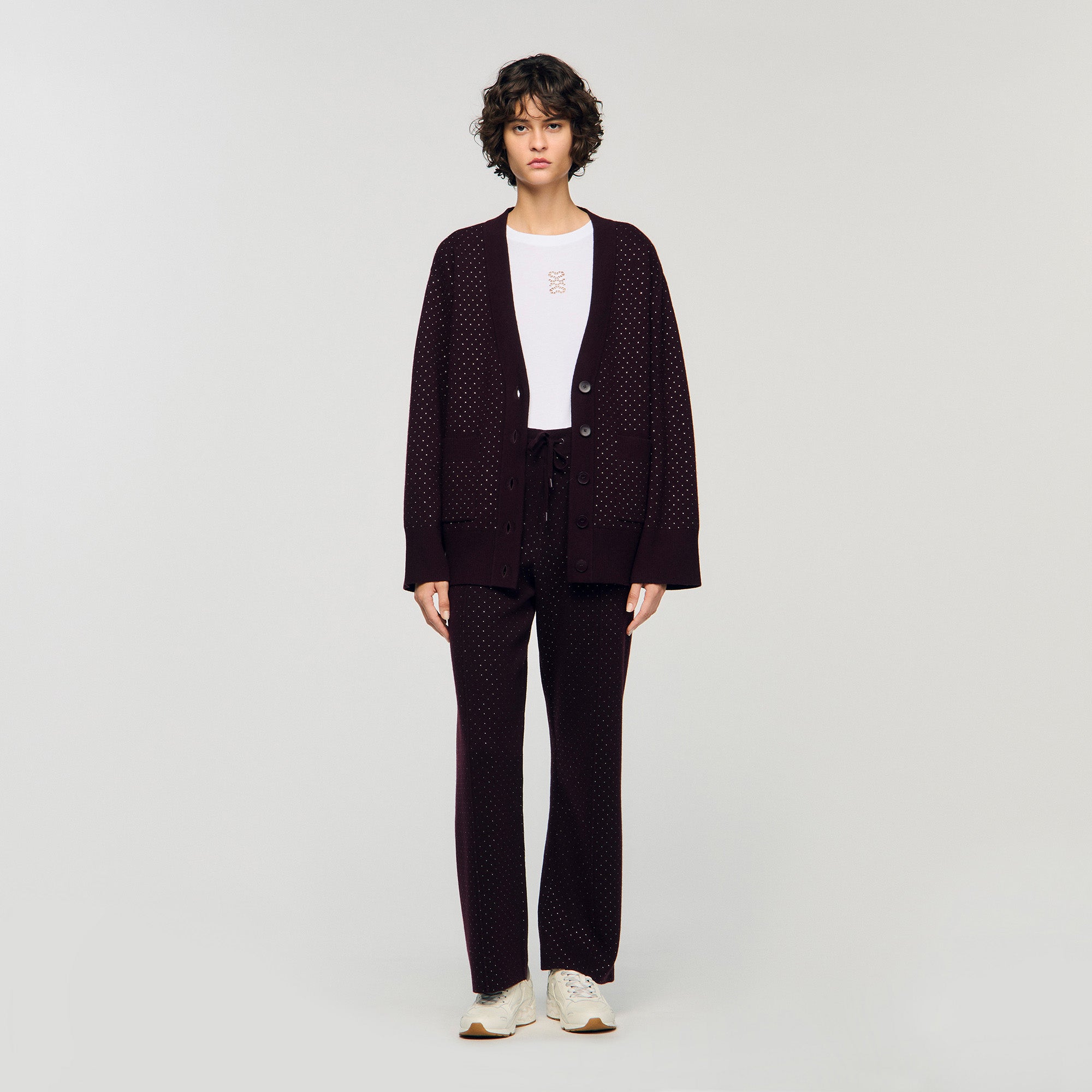 Vaddy Long Rhinestone Cardigan Light Purple