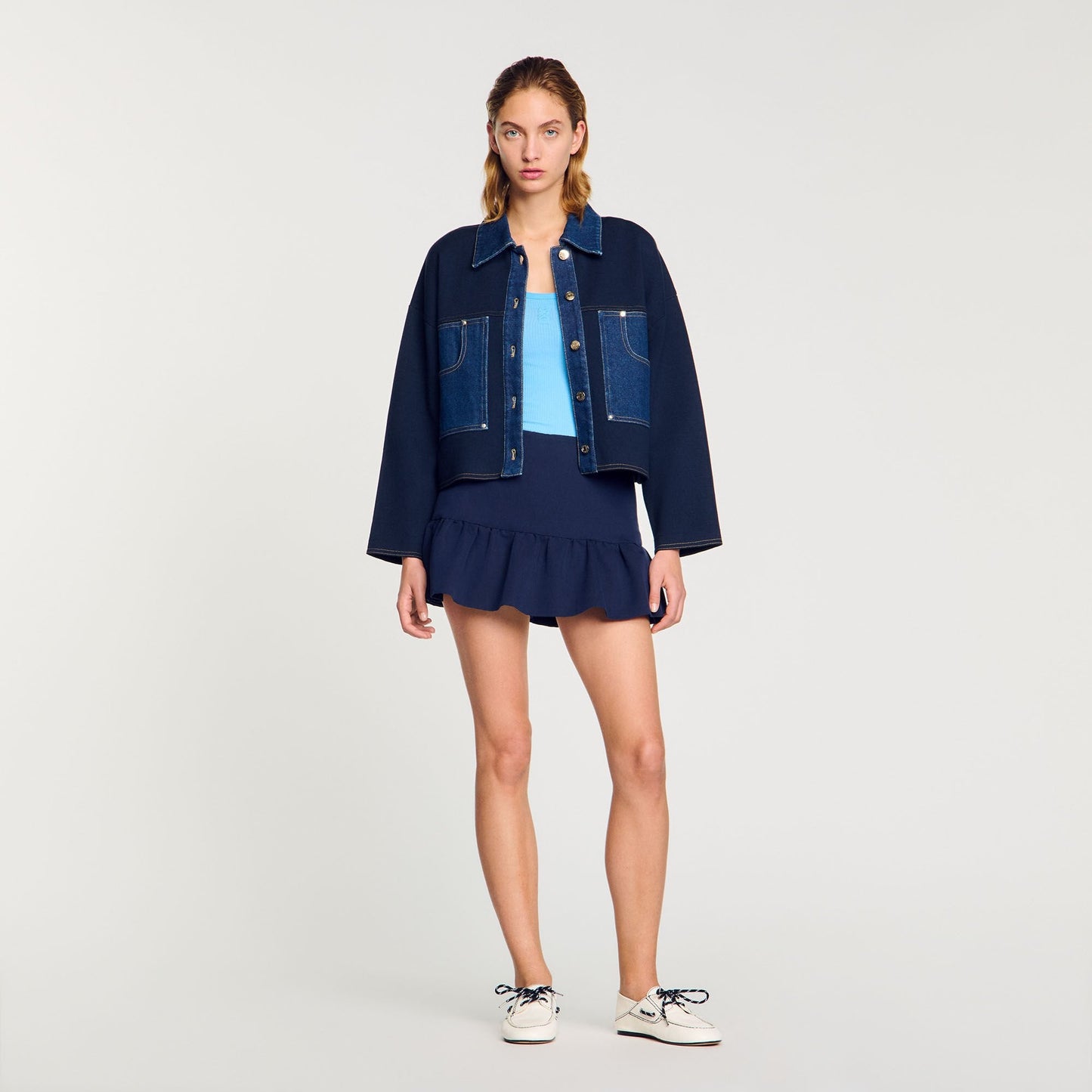 Denim Detail Cardigan Navy Blue