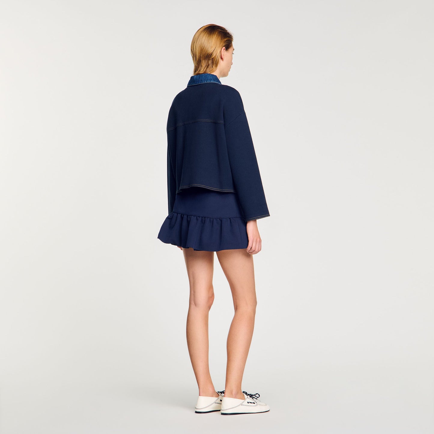 Denim Detail Cardigan Navy Blue