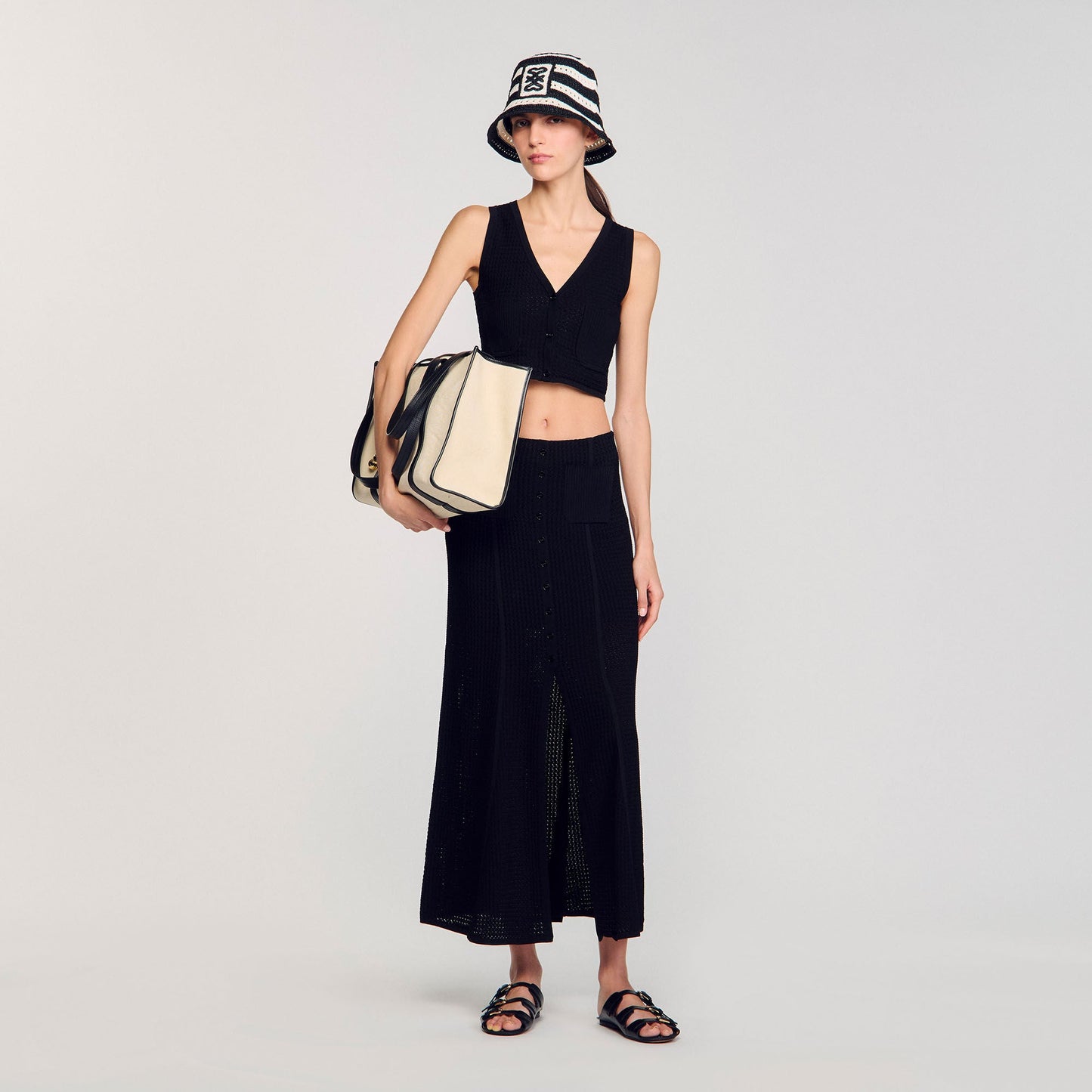 Decorative Knit Cardigan Black
