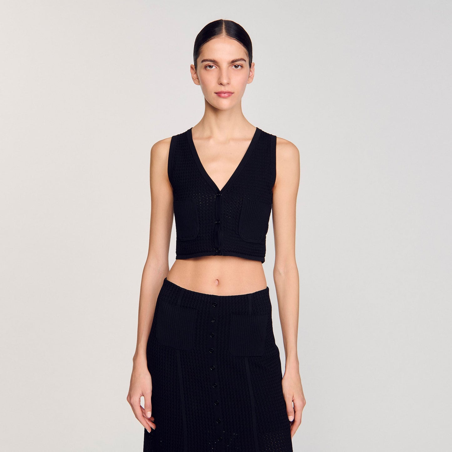 Decorative Knit Cardigan Black