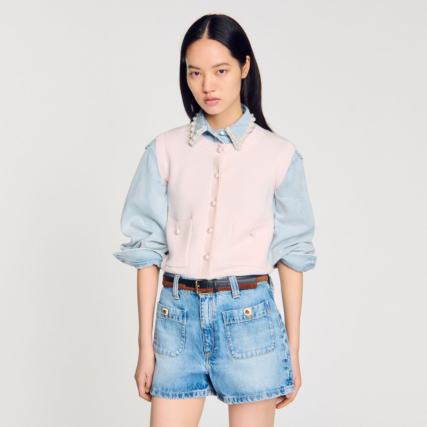 Textured Tweed Cardigan Light Pink