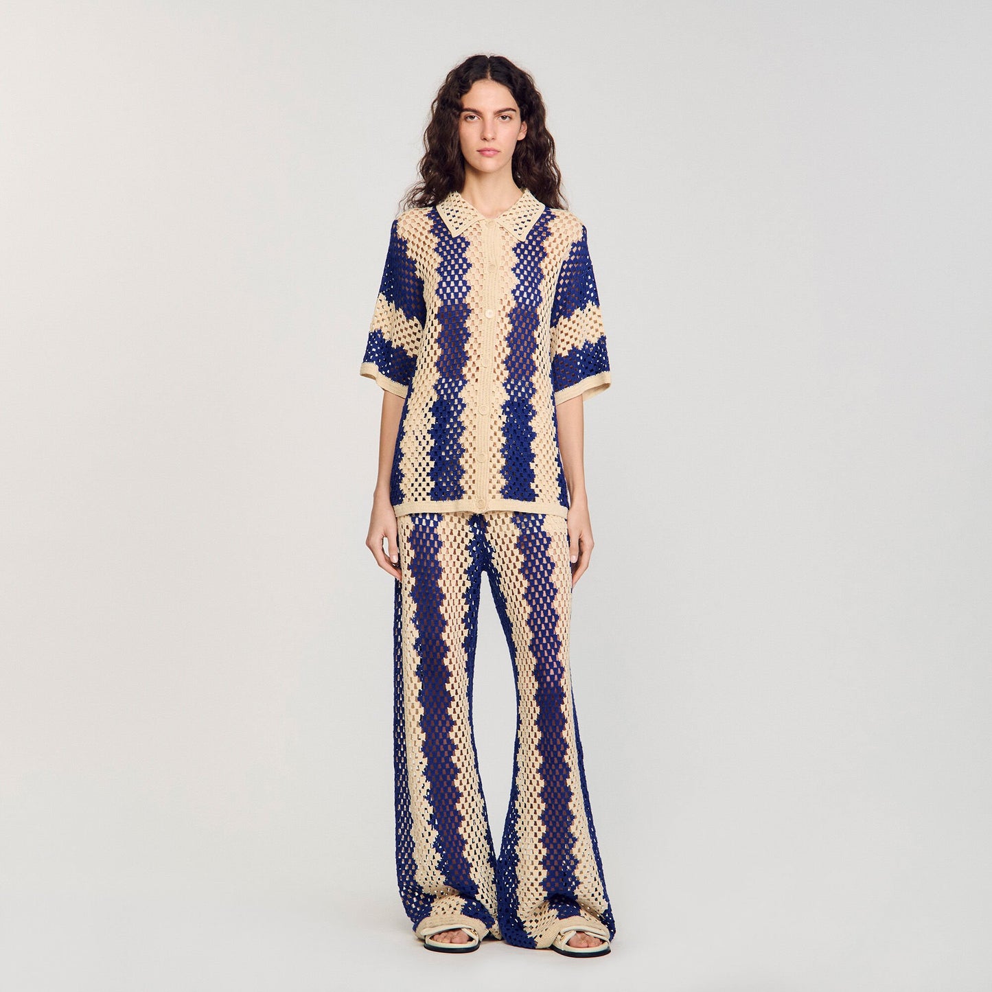 Palmas Two-Tone Knit Cardigan Blue / Ecru