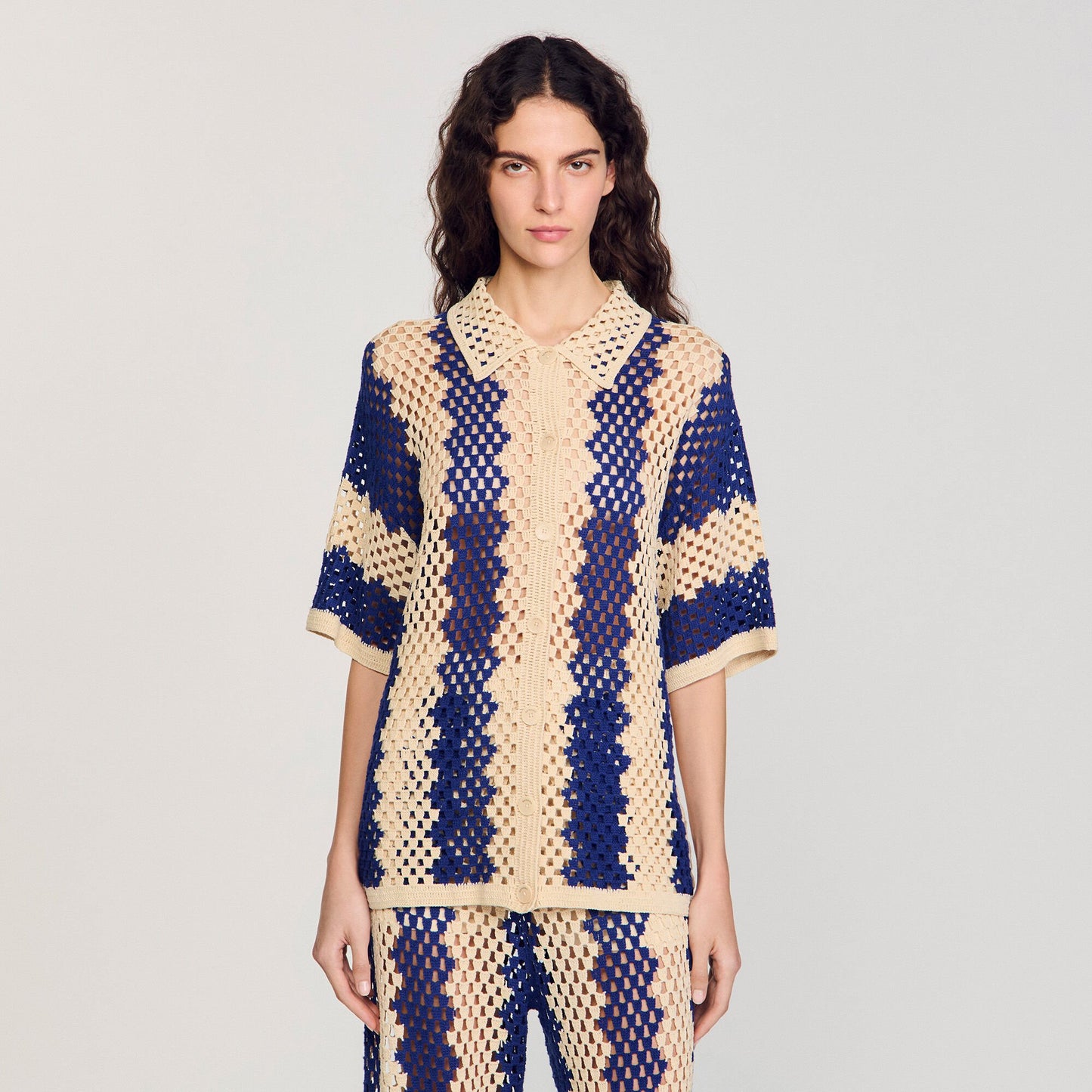 Palmas Two-Tone Knit Cardigan Blue / Ecru