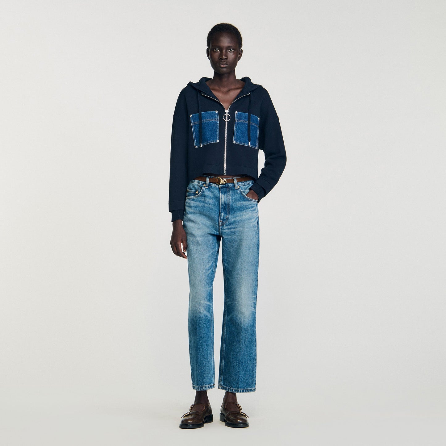 Adriane Knit And Denim Sweatshirt Navy Blue
