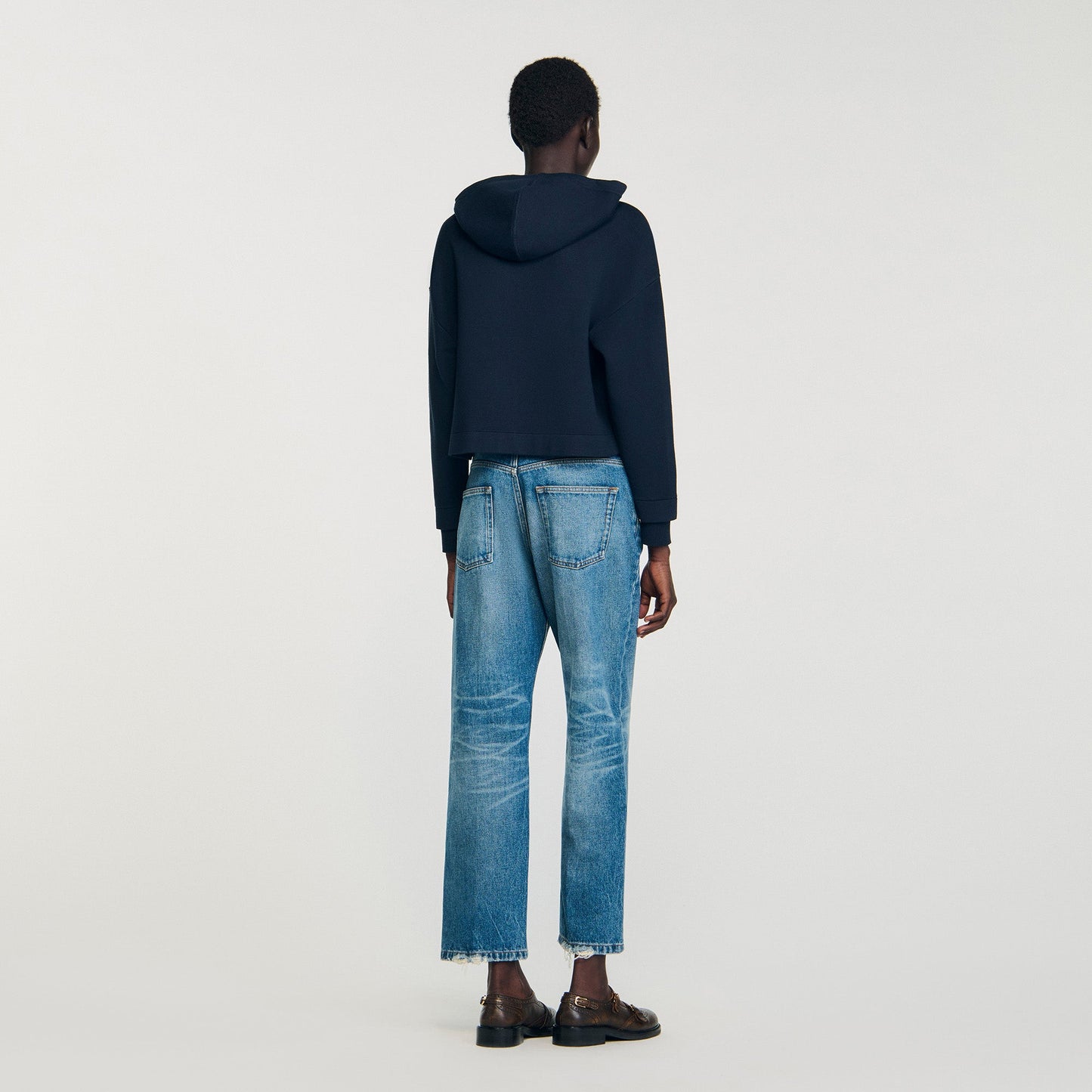 Adriane Knit And Denim Sweatshirt Navy Blue