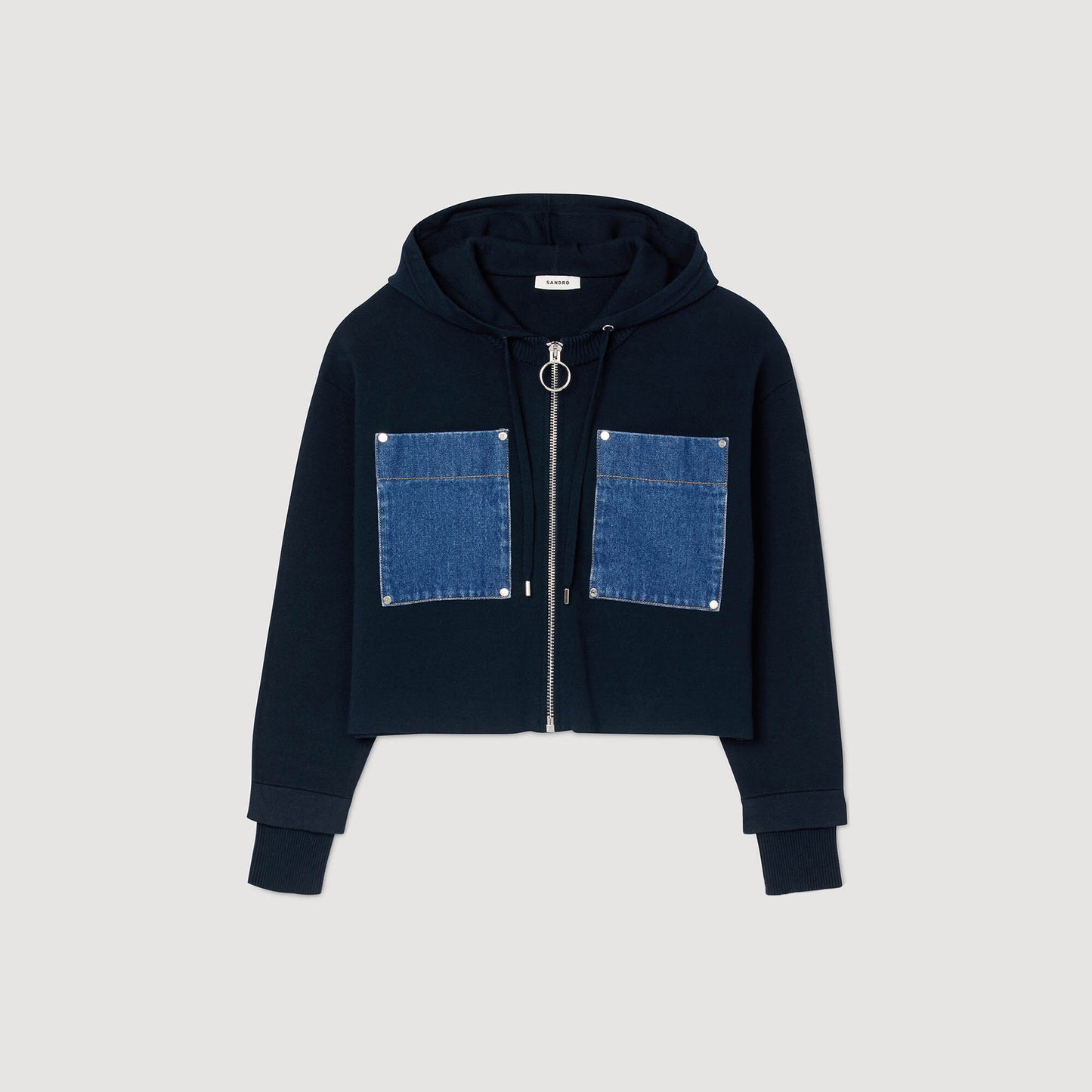 Adriane Knit And Denim Sweatshirt Navy Blue
