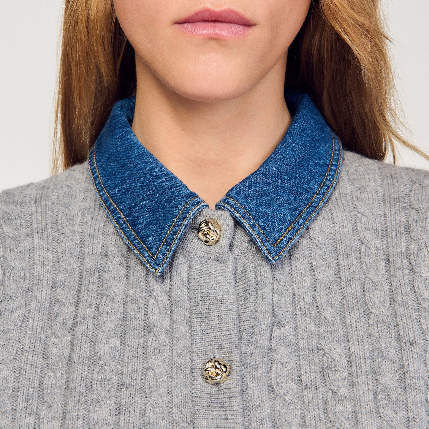 Mado Cardigan With Denim Collar Grey