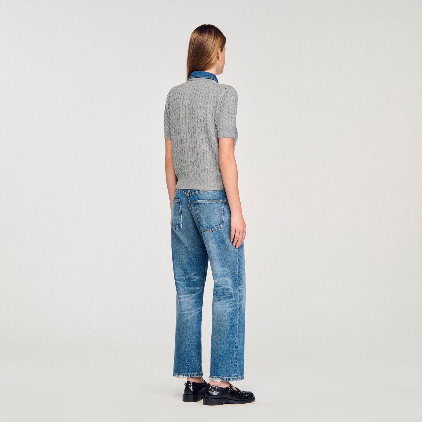 Mado Cardigan With Denim Collar Grey