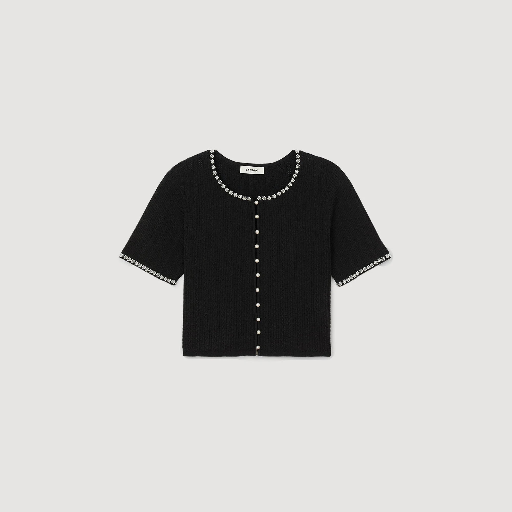 Manuel Cropped Beaded Cardigan Black