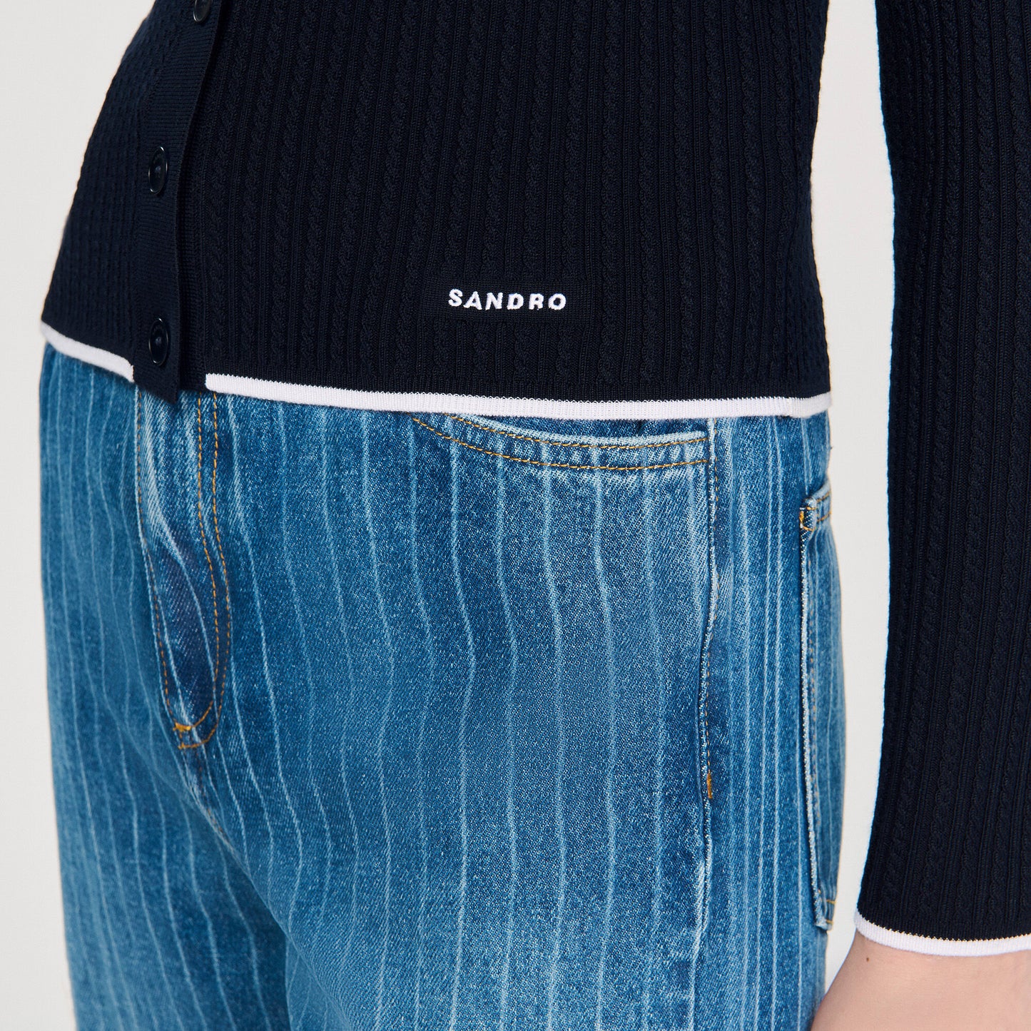 Gautier Cropped Polo Collar Cardigan Navy Blue