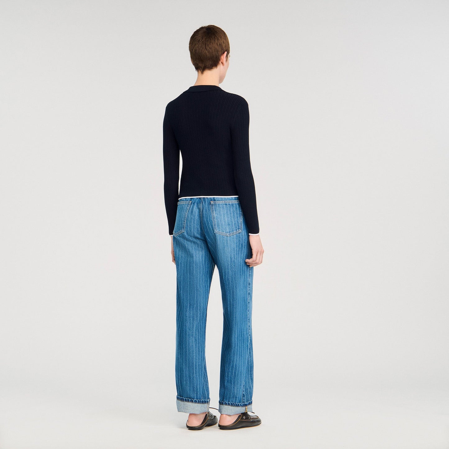 Gautier Cropped Polo Collar Cardigan Navy Blue