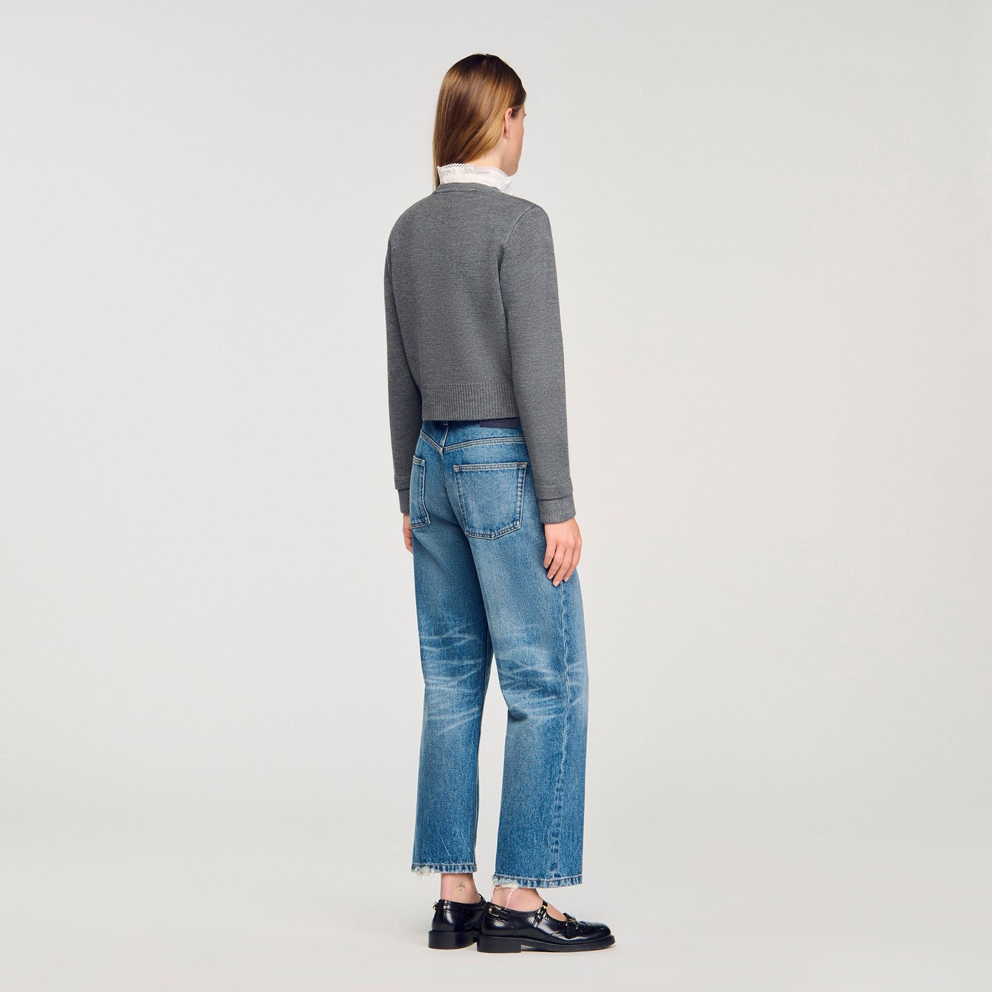 Meuna Cardigan With Ruffle Collar Grey