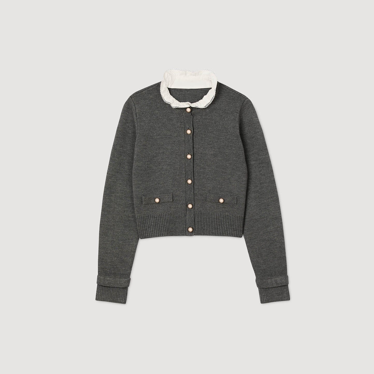 Meuna Cardigan With Ruffle Collar Grey