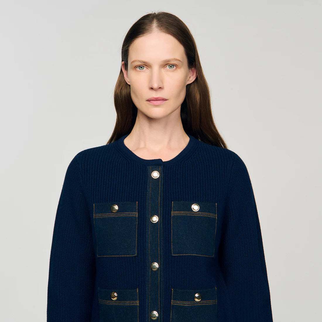 Alexandre Cardigan With Denim Details Navy Blue