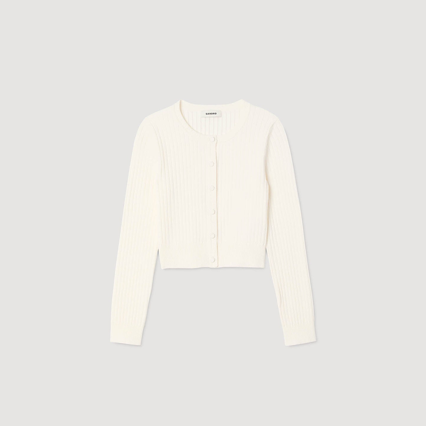 Cropped Rib Knit Cardigan Ecru