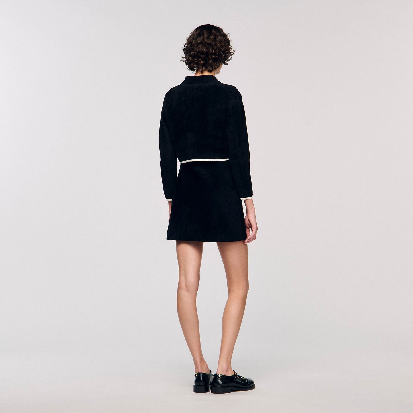 Fiorena Two-Tone Shirt Collar Cardigan Black