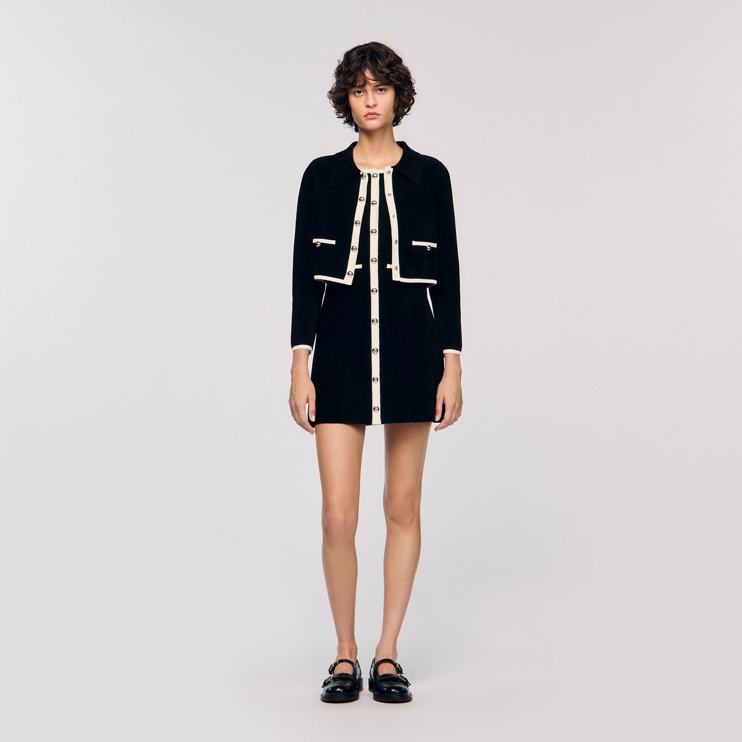 Fiorena Two-Tone Shirt Collar Cardigan Black