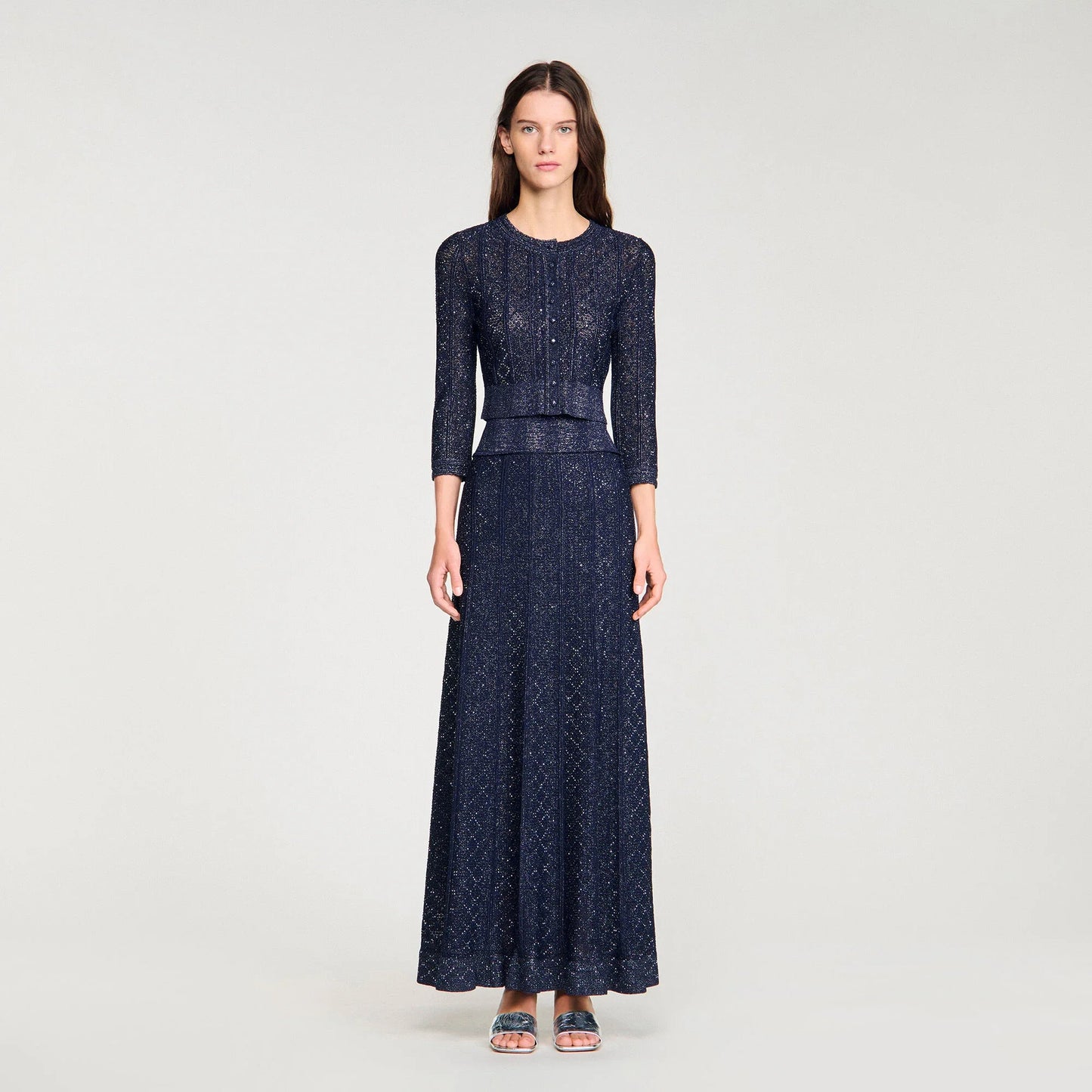 Lisane Strass Knit Cropped Cardigan Navy Blue