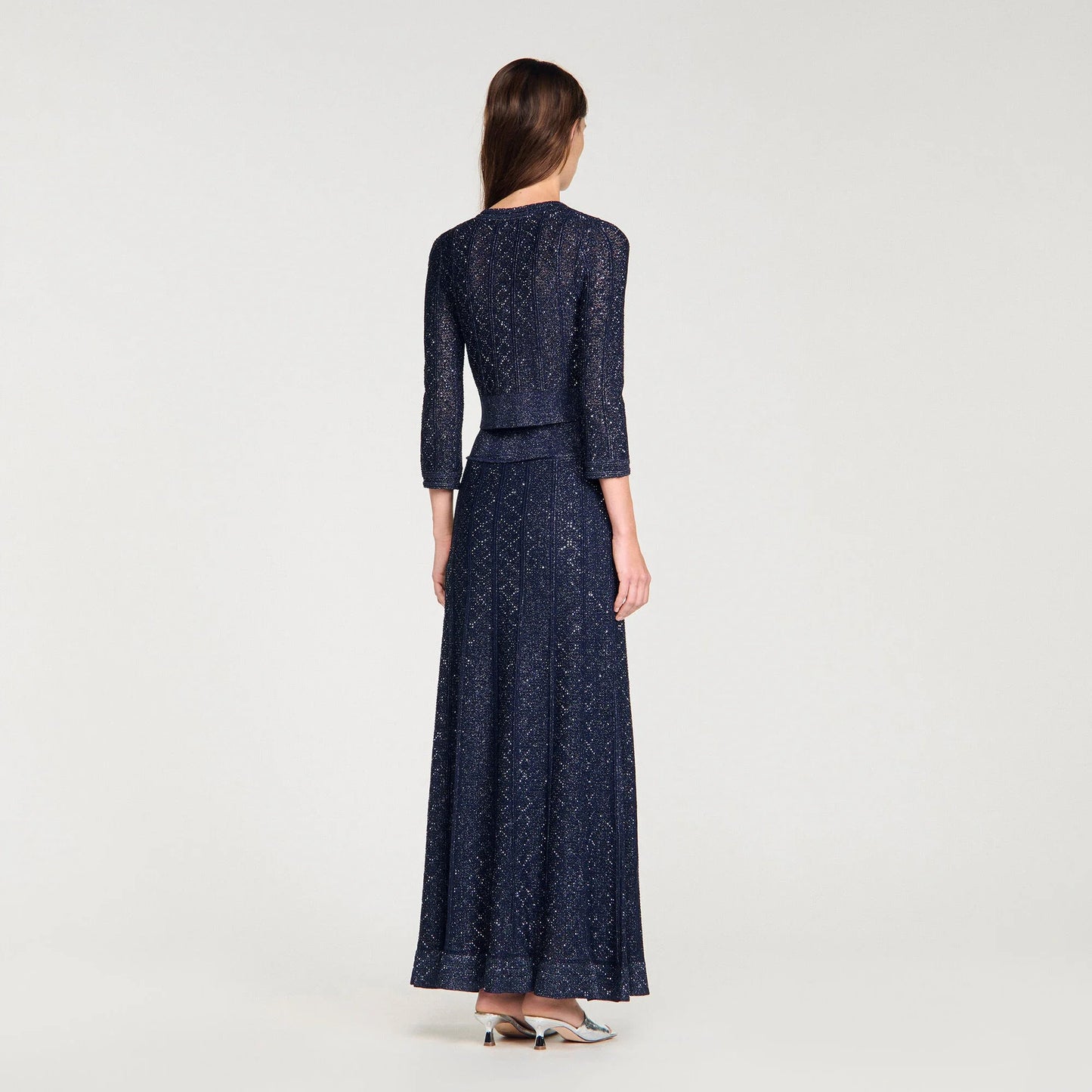 Lisane Strass Knit Cropped Cardigan Navy Blue