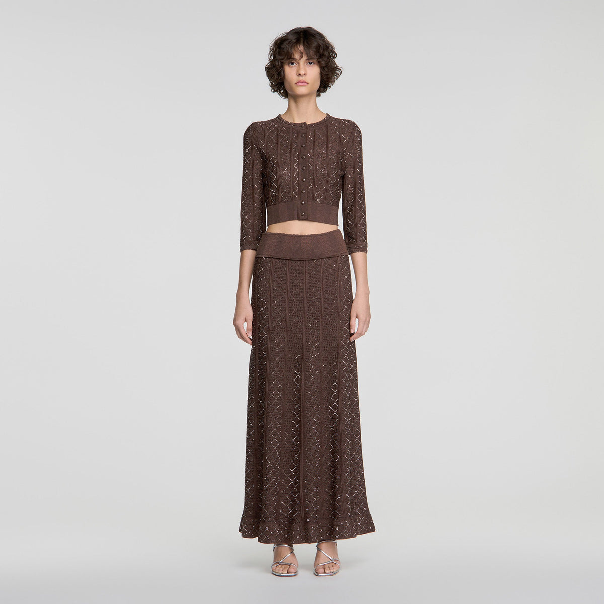 Lisane Cropped rhinestone cardigan Brown