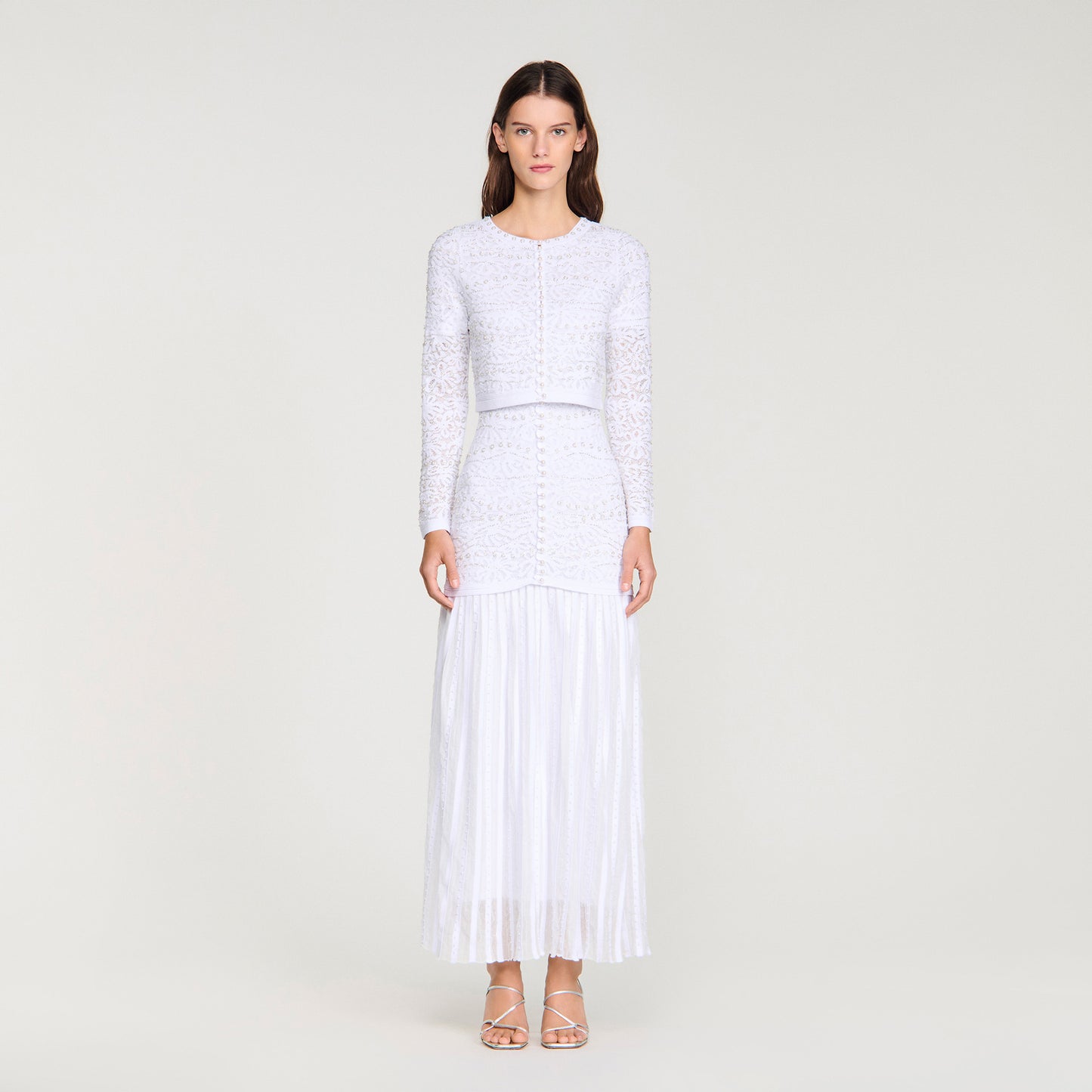 Leva Cropped Pearled Cardigan White