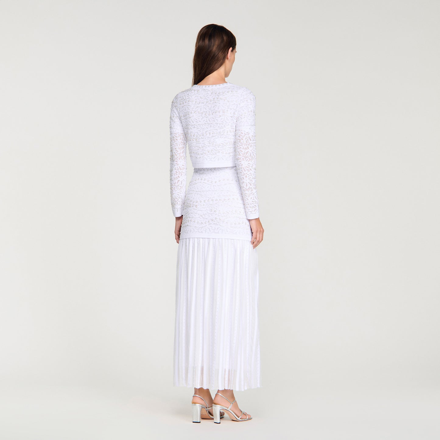 Leva Cropped Pearled Cardigan White