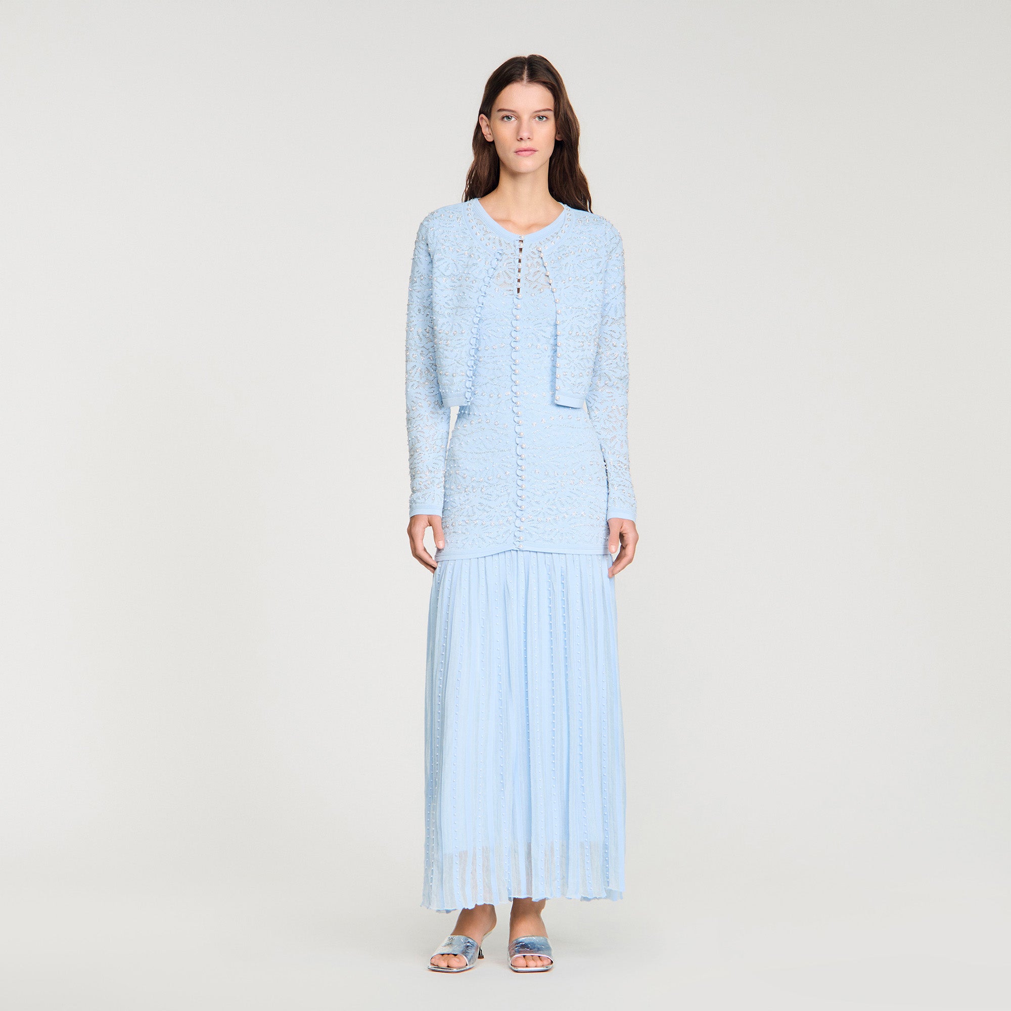Leva Cropped Pearled Cardigan Sky Blue