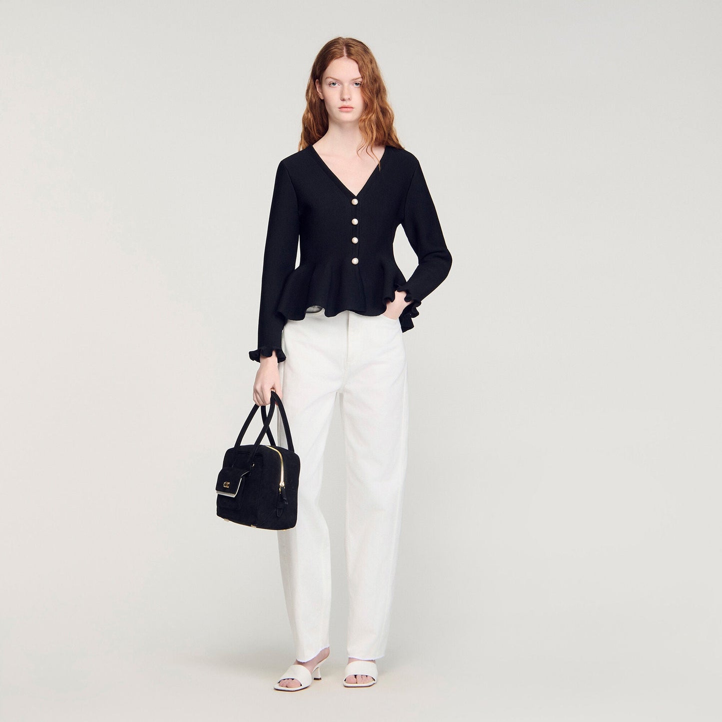 Heather Peplum Cardigan Black