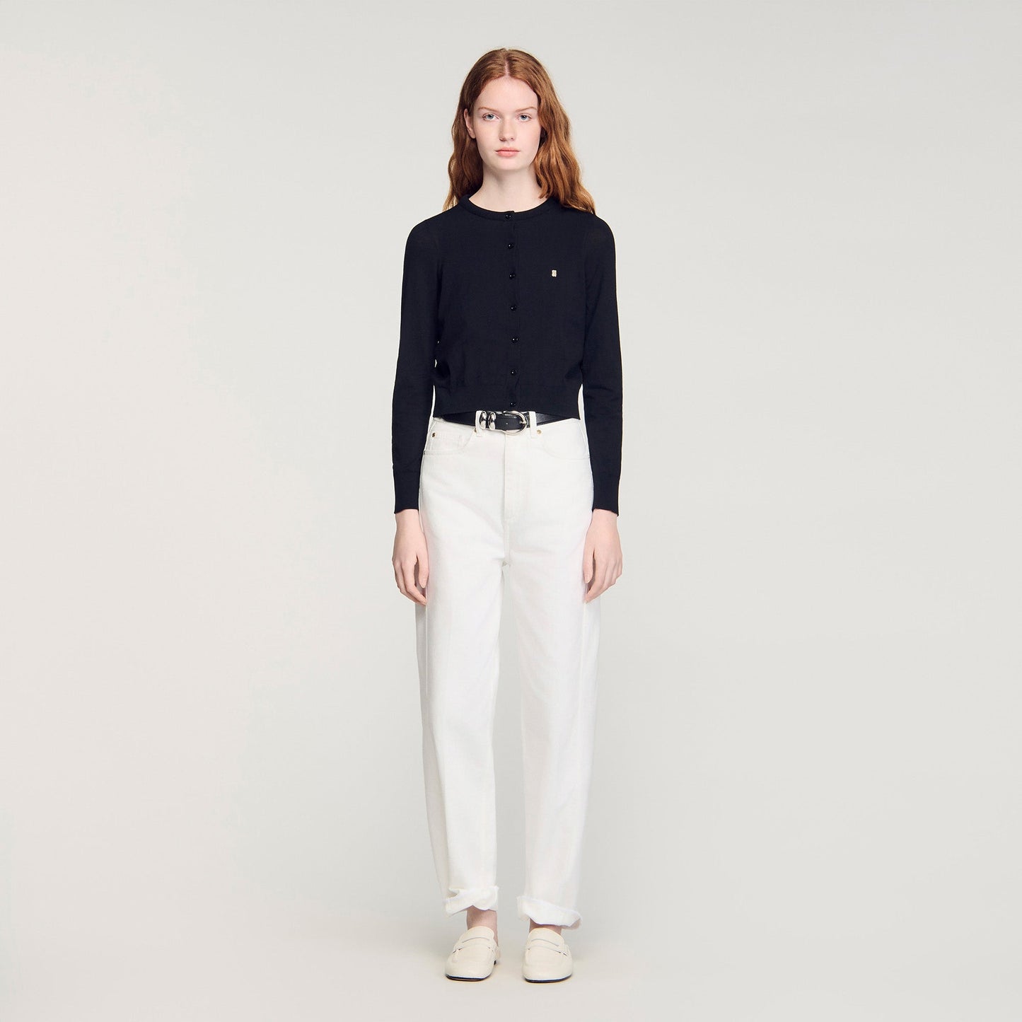 Tim Padded Round Neck Cropped Cardigan Black