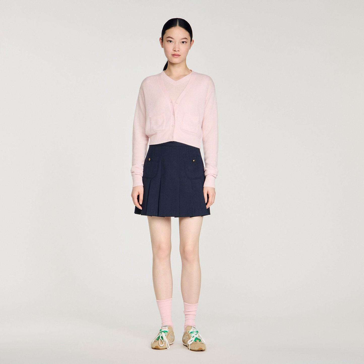 Cassidie Cropped Cashmere Wool Cardigan Light Pink