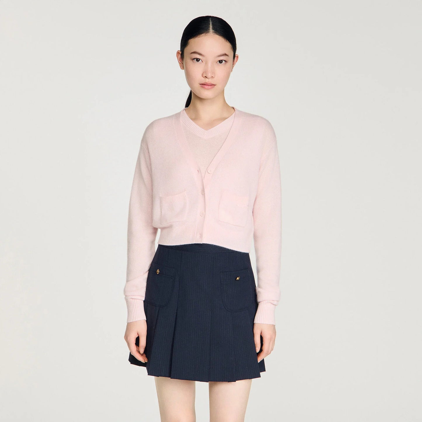 Cassidie Cropped Cashmere Wool Cardigan Light Pink