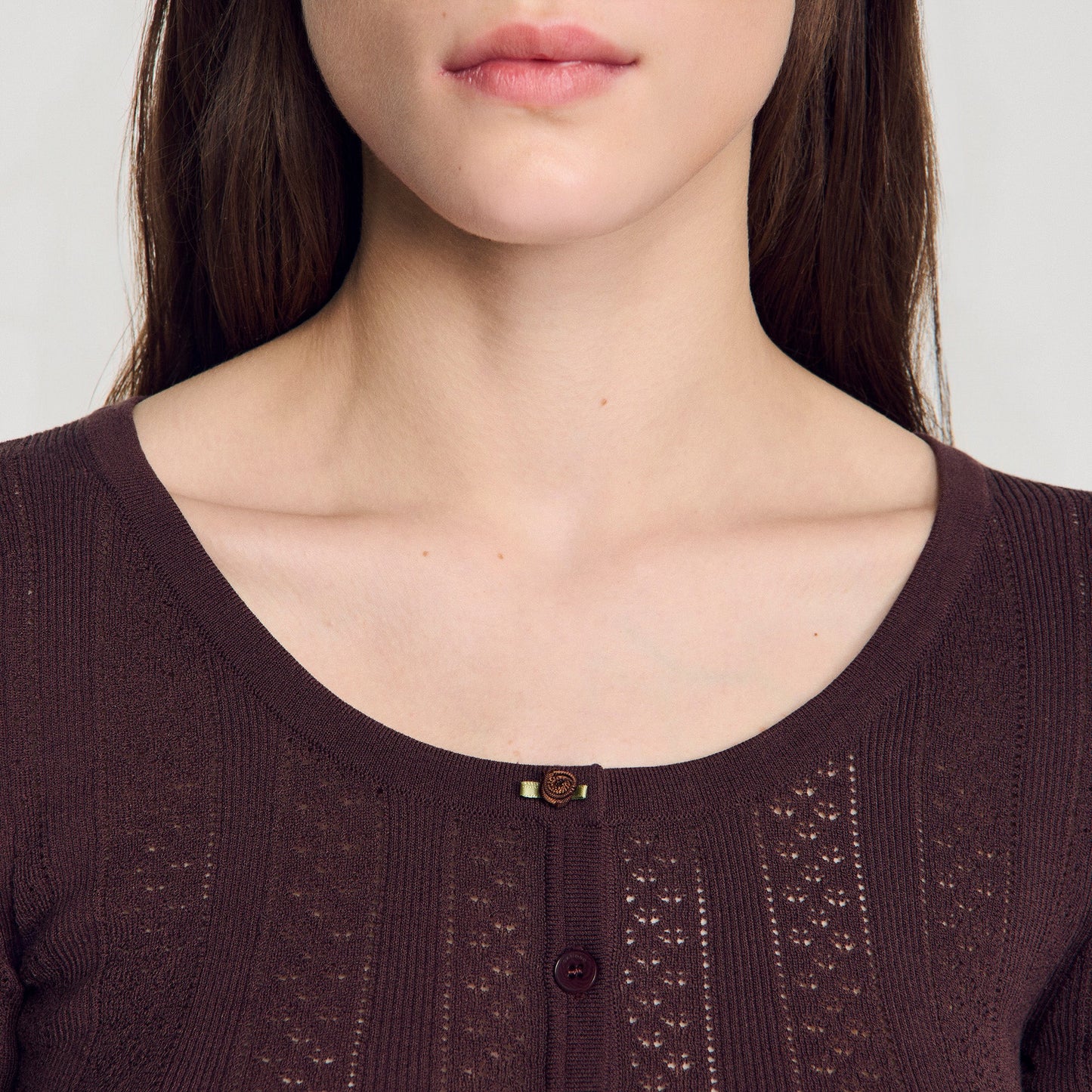 Anae Pointelle knit cardigan Brown
