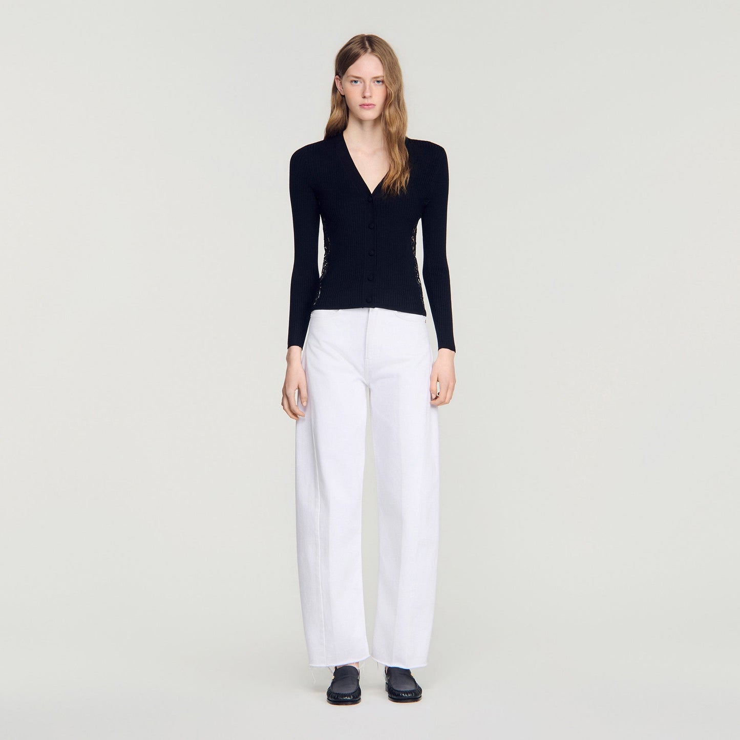 Gabriele Cardigan With Lace Panel Black
